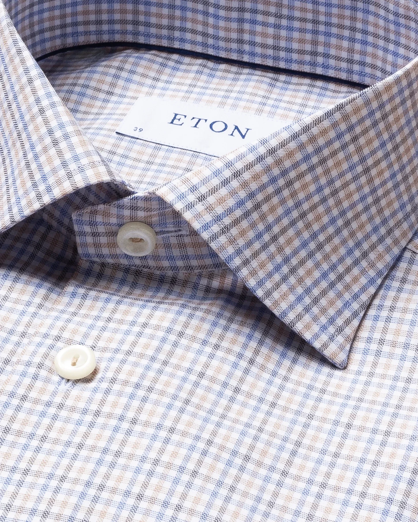 Eton - brown checked cotton lyocell stretch shirt