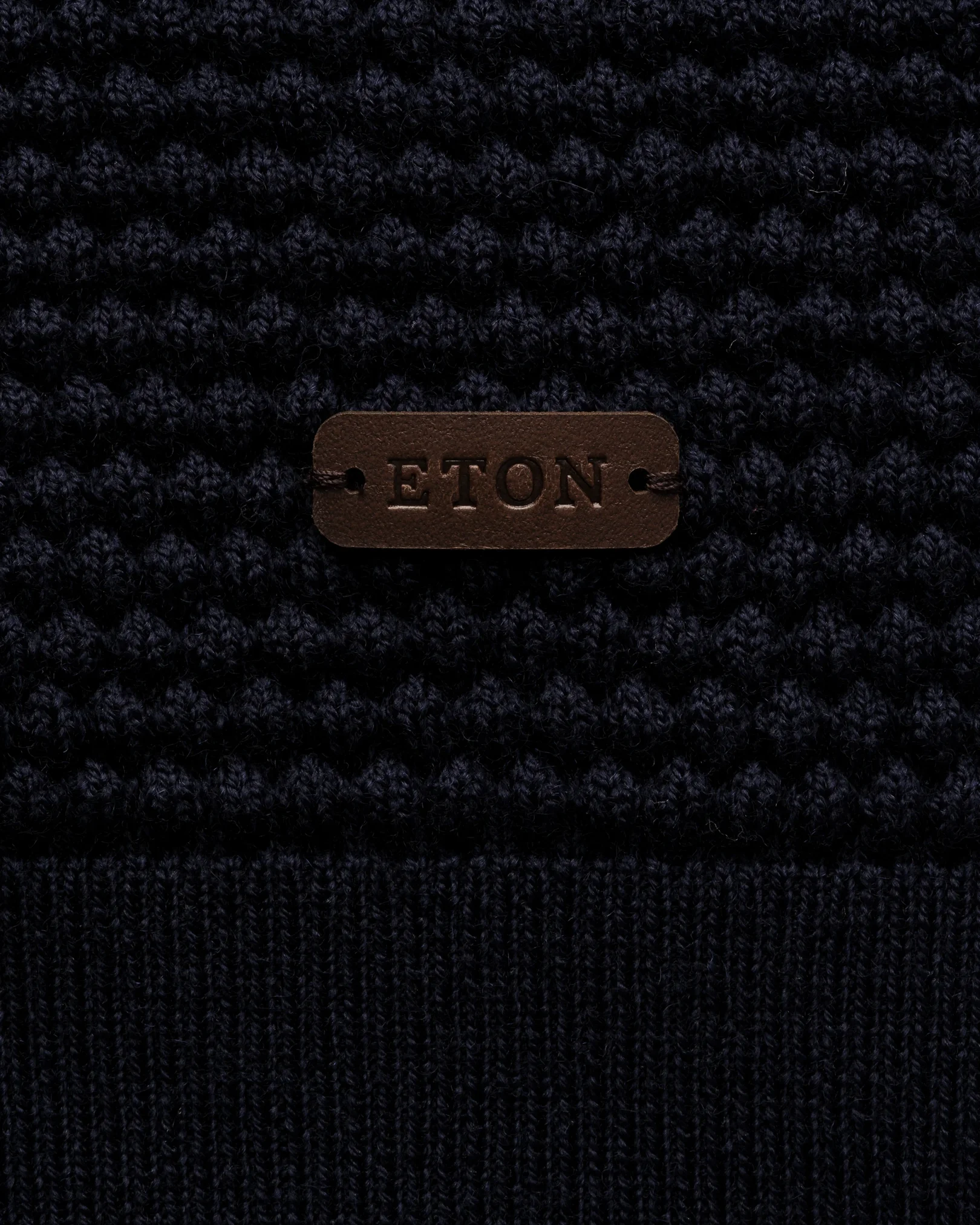 Eton - navy merino structure long sleeve polo