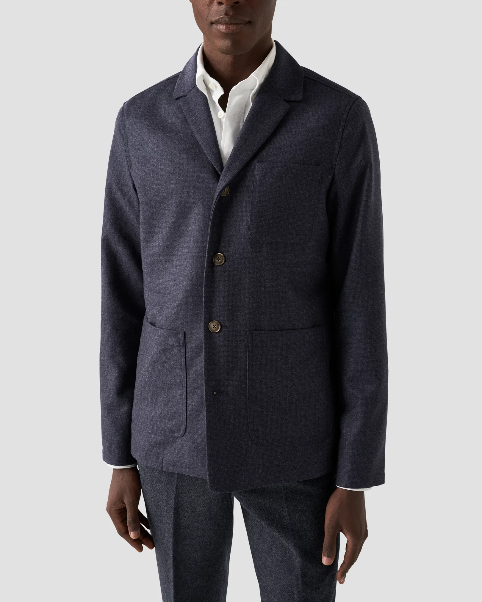 Eton - Dark Blue Checked Wool-Cashmere Flannel Overshirt