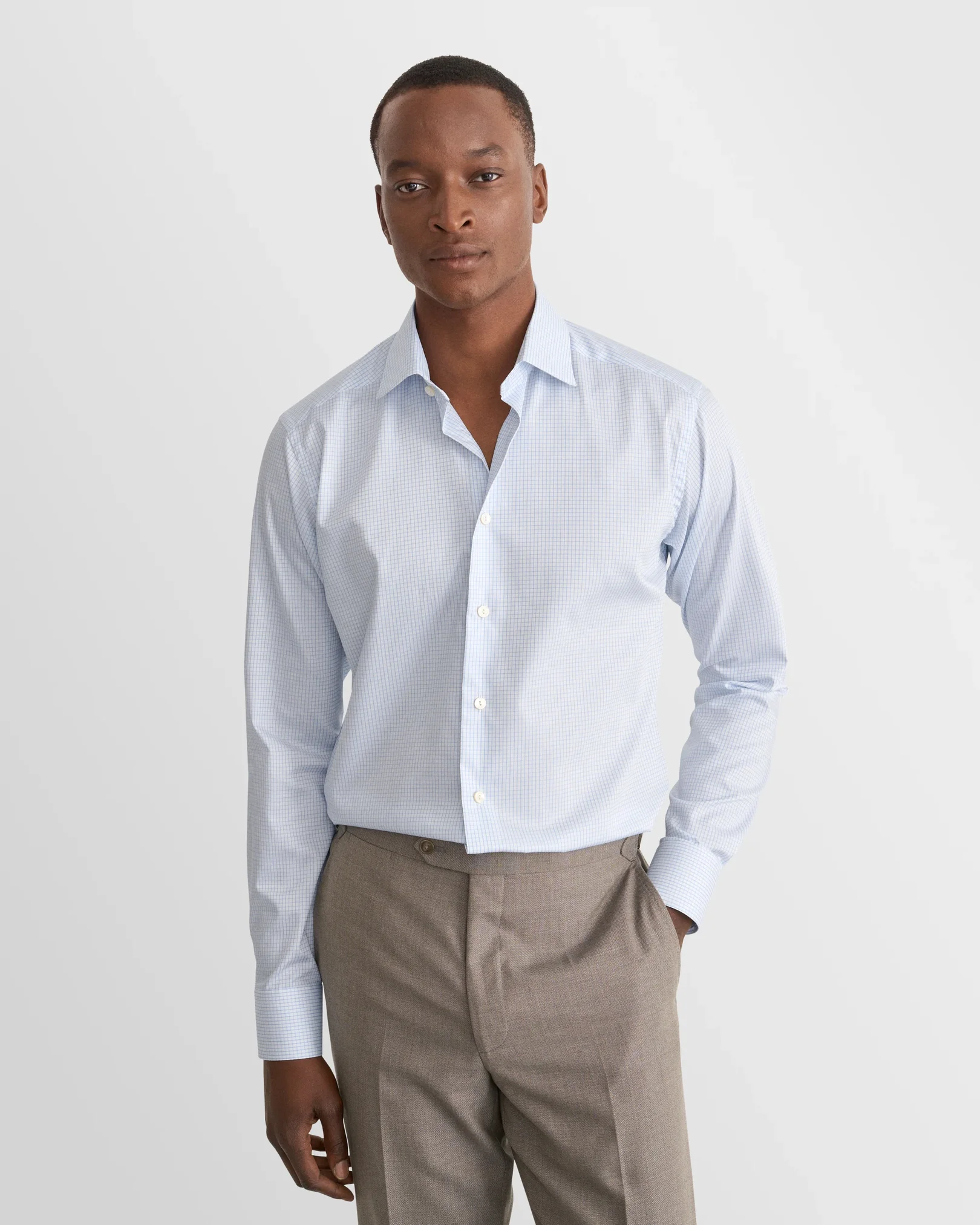 Eton - light blue checked supima 120 shirt