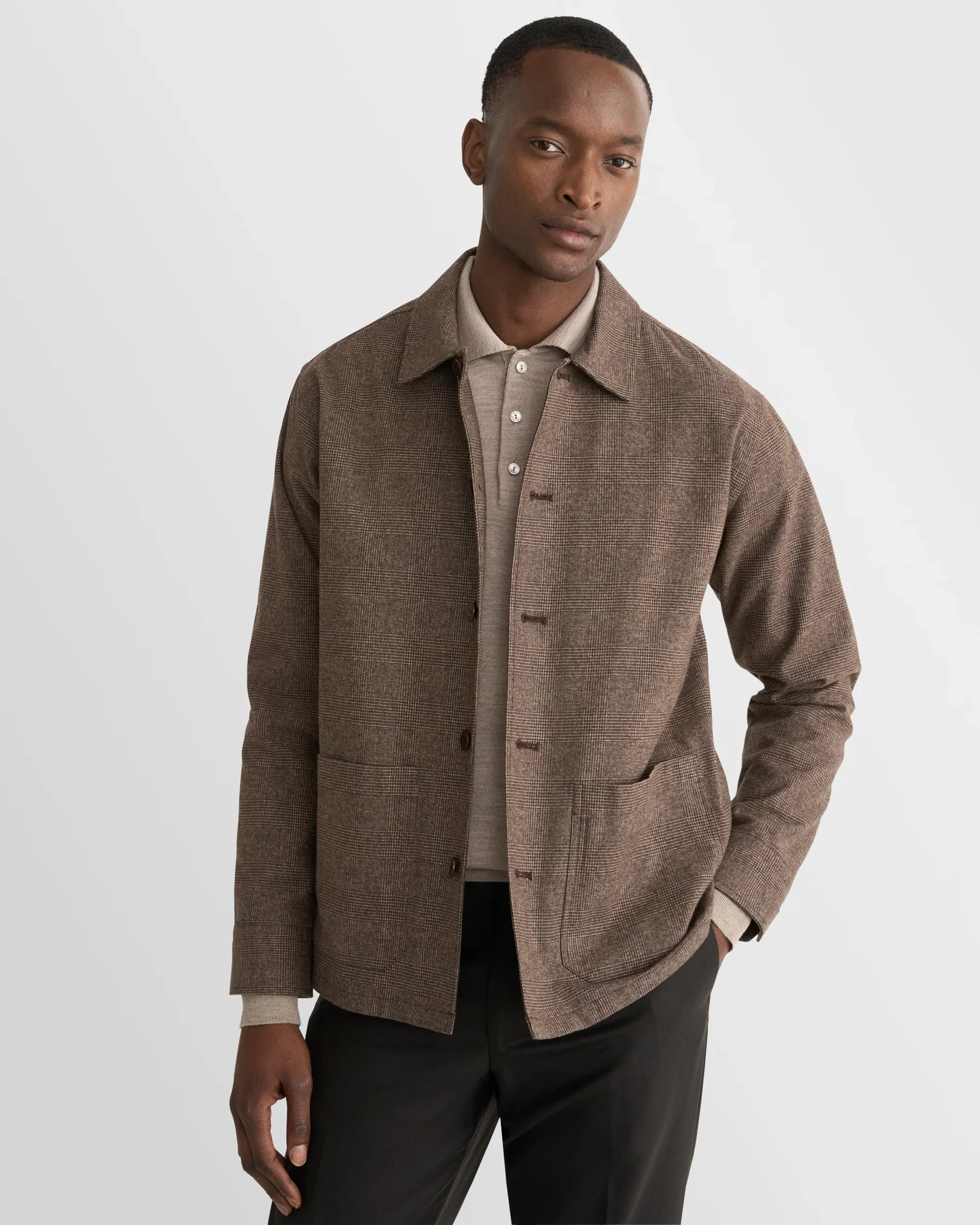 Eton - beige merino fine knit polo shirt