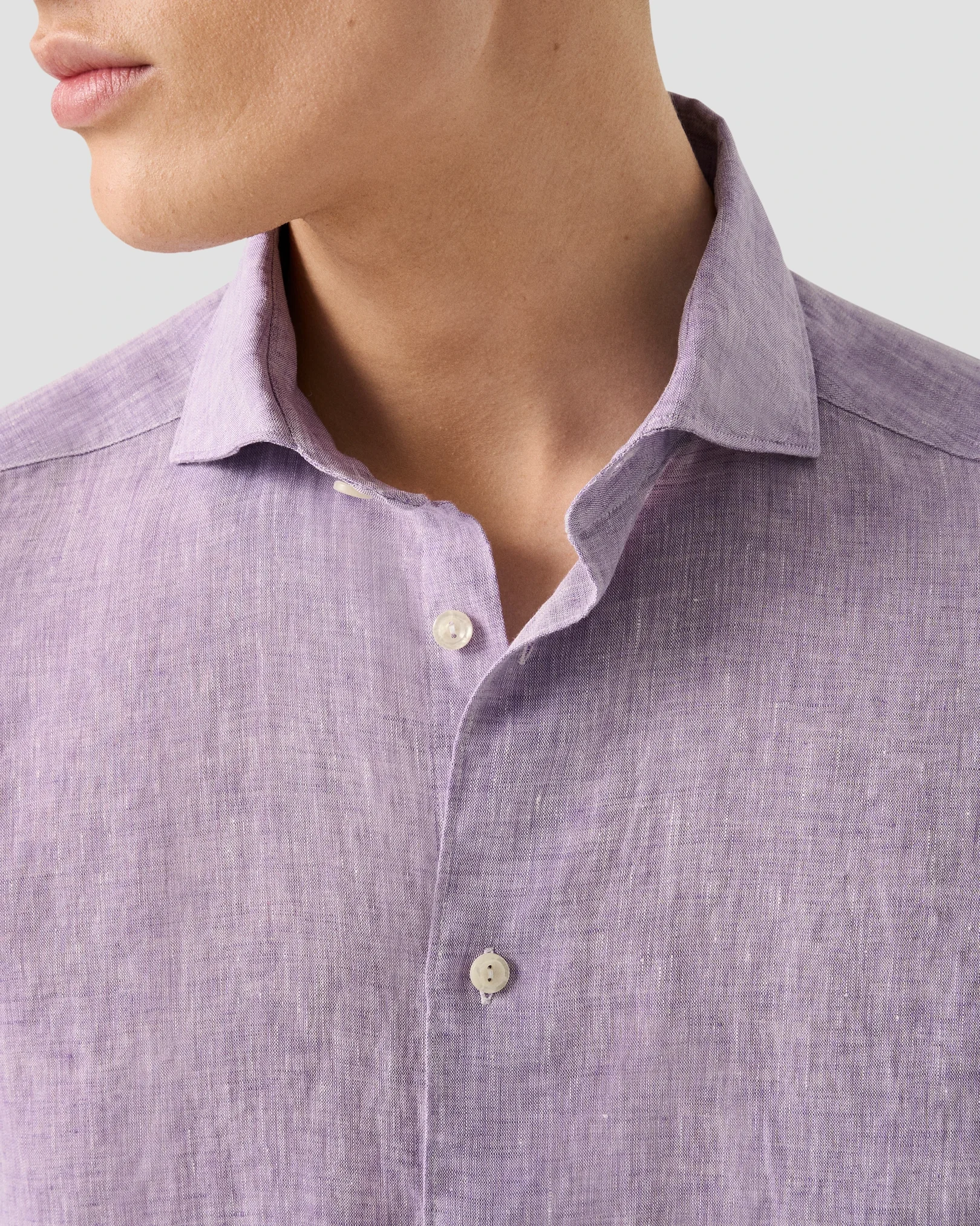 Eton - mid purple solid short sleeve linen shirt