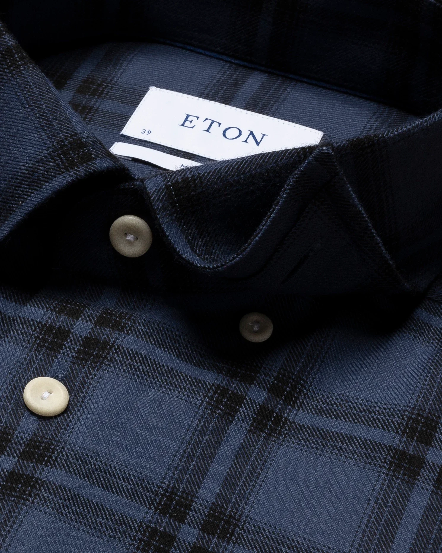Eton - dark blue brushed merino wool shirt