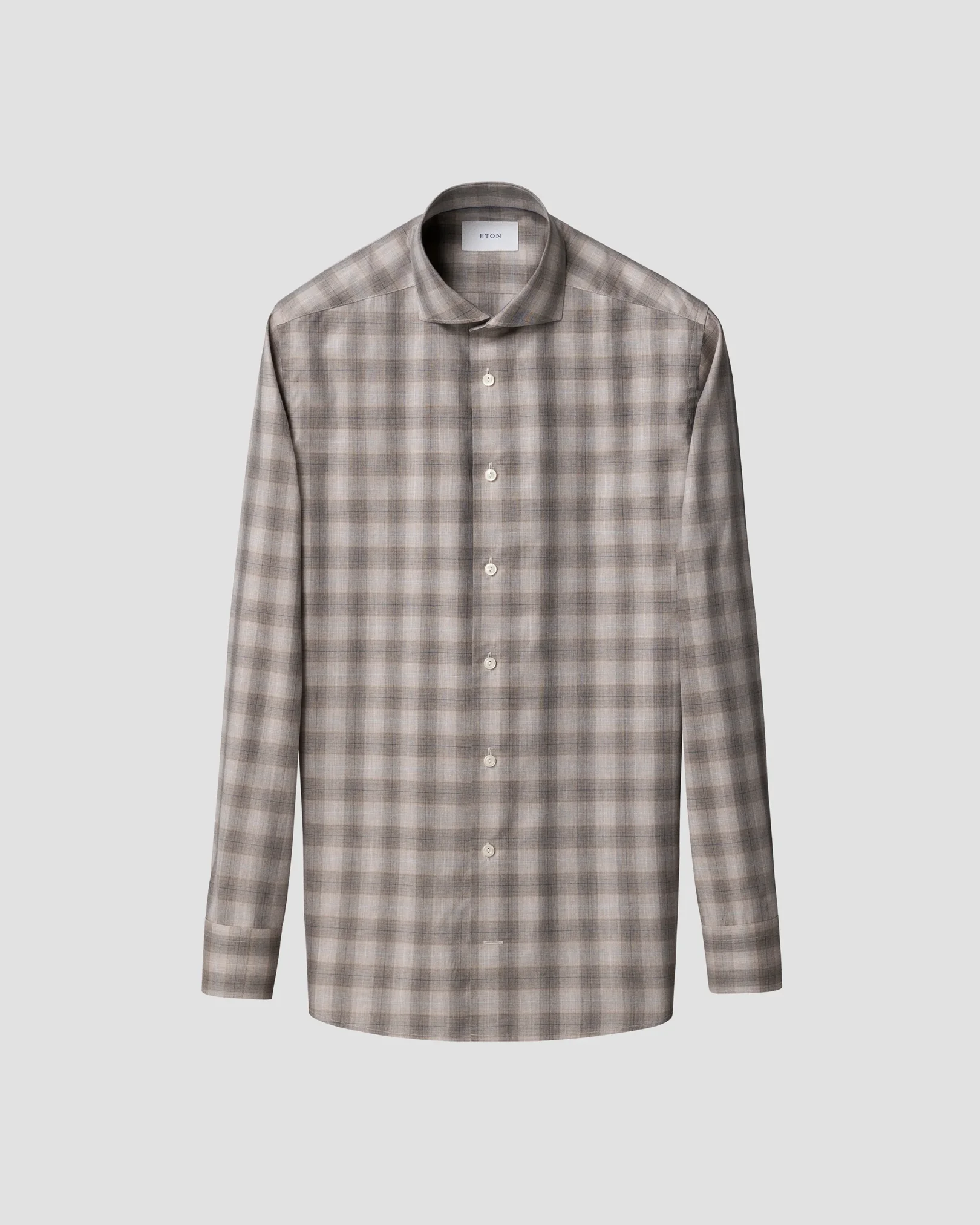 Eton - beige bold check melange twill shirt