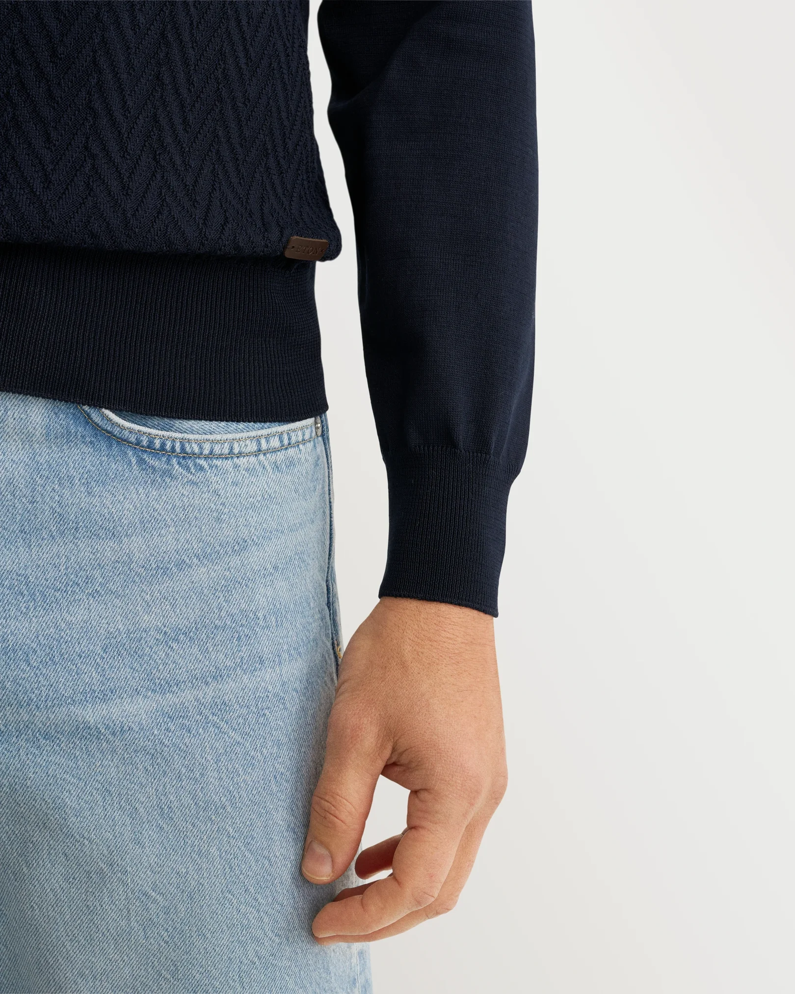 Eton - navy blue chevron structure knit polo shirt