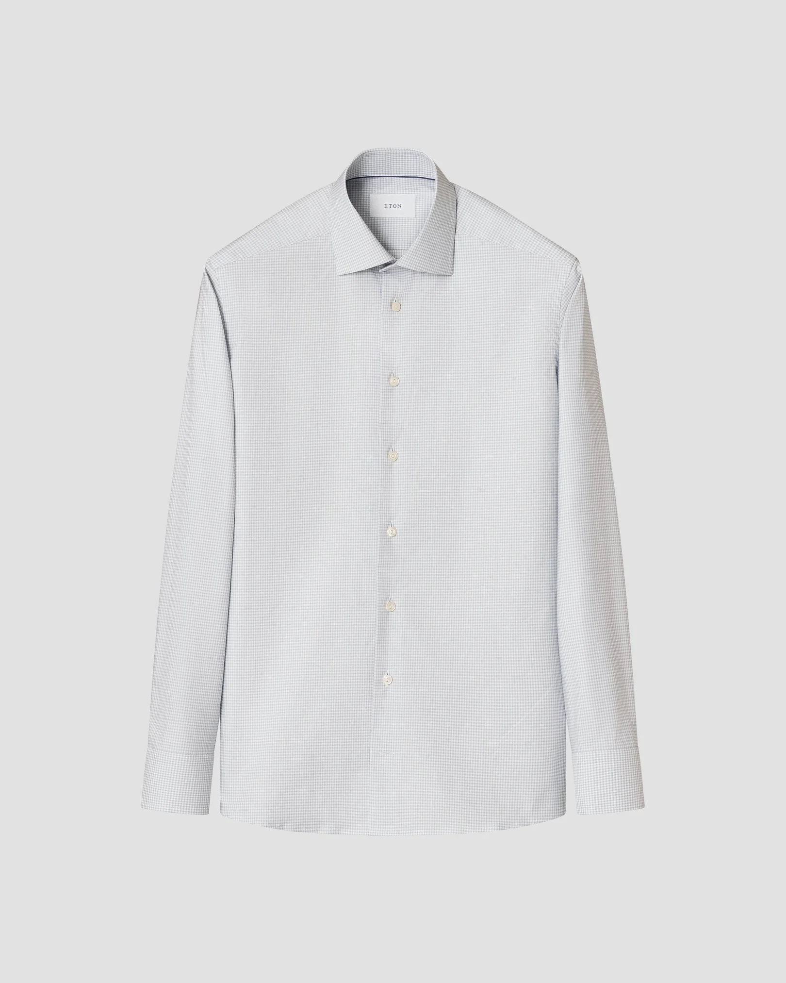 Eton - mid grey check cotton tencel tm lyocell shirt