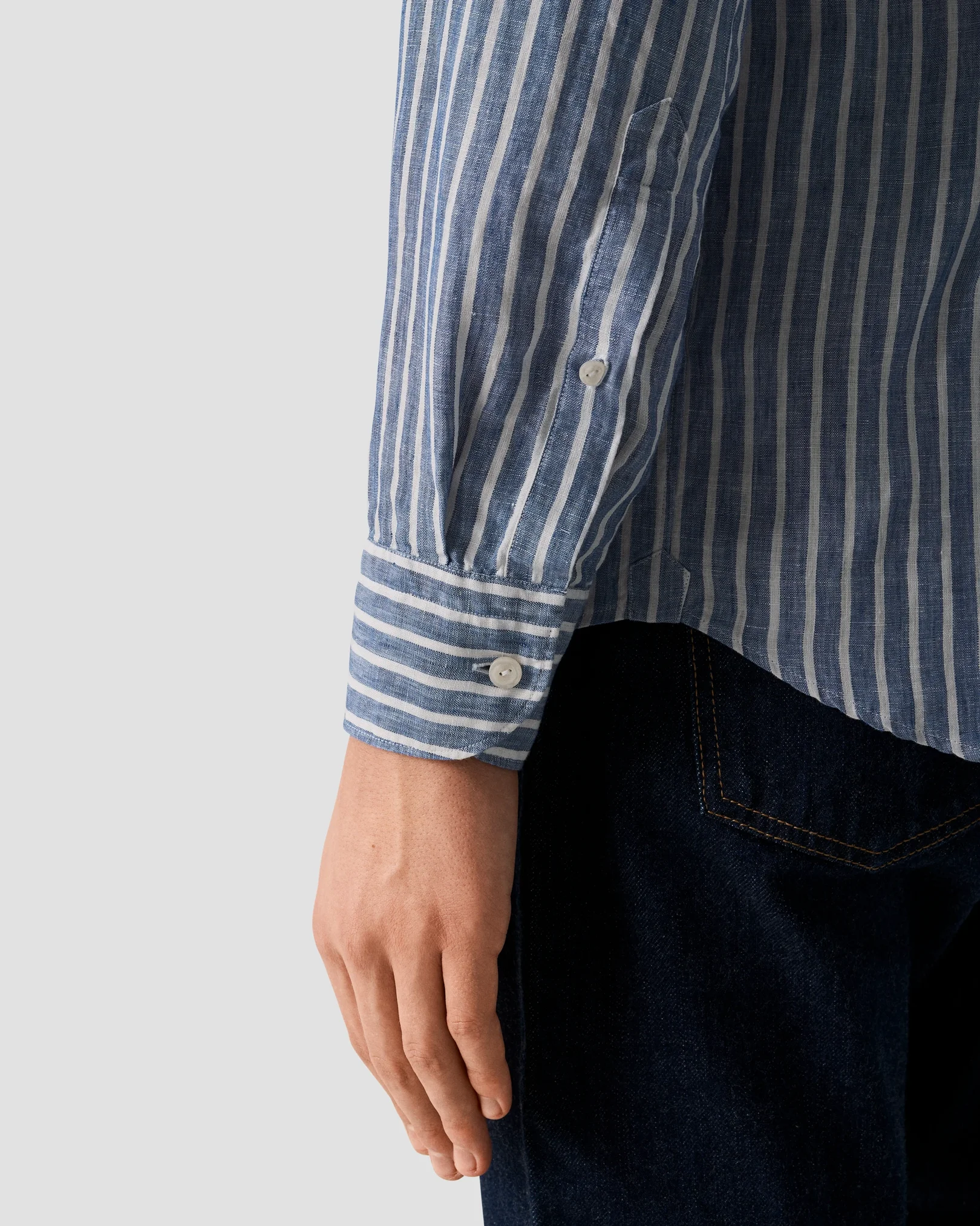 Eton - mid blue striped linen shirt wide spread 251