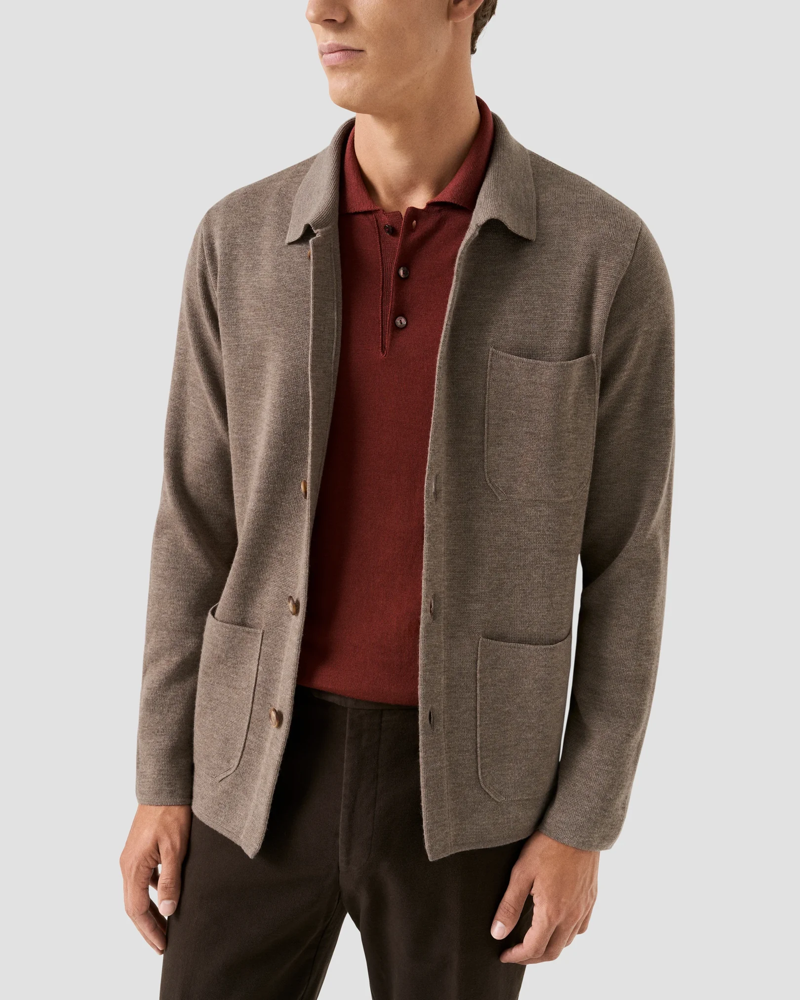 Eton - red fine knit merino polo 256