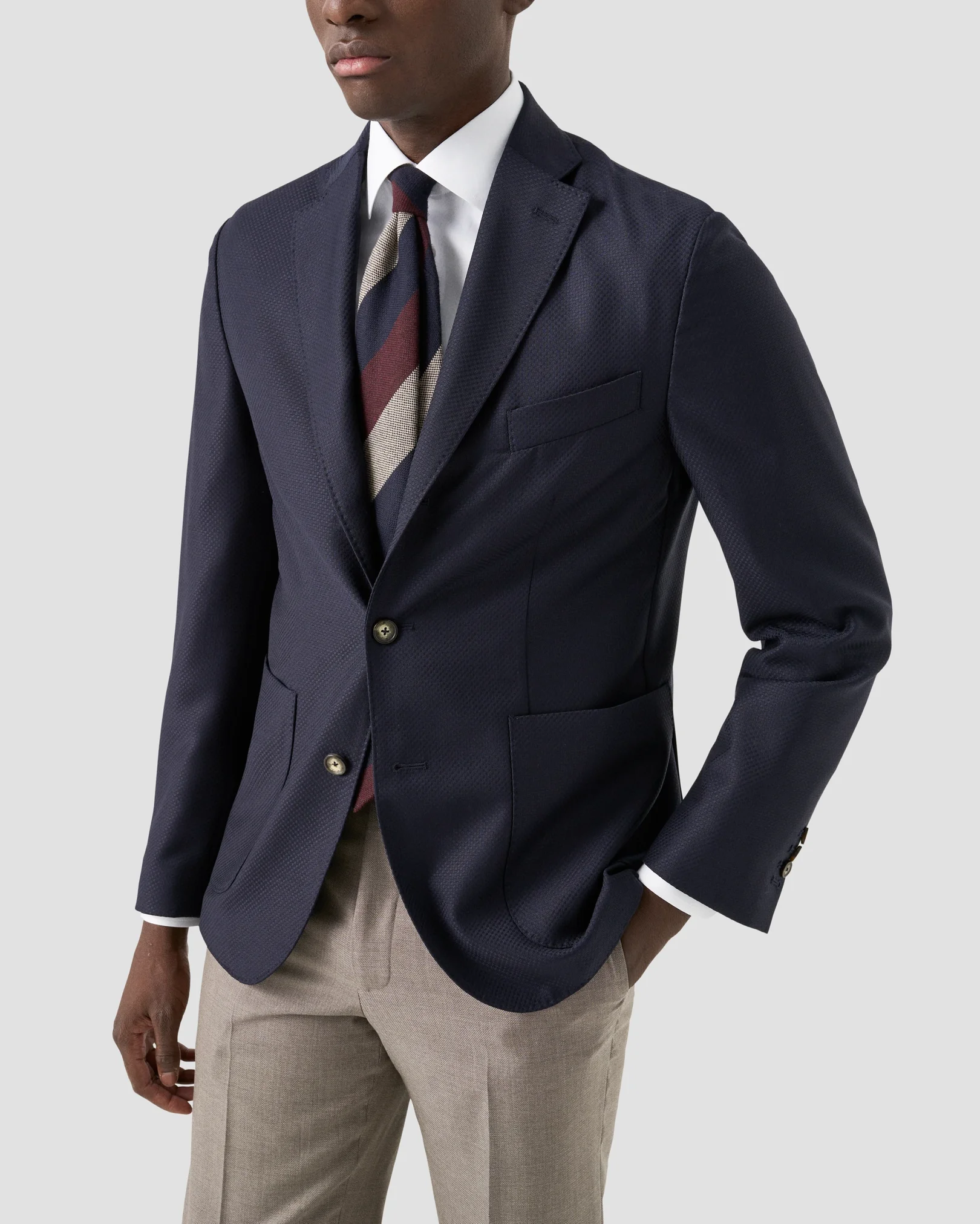 Eton - red floral effect signature twill shirt cut