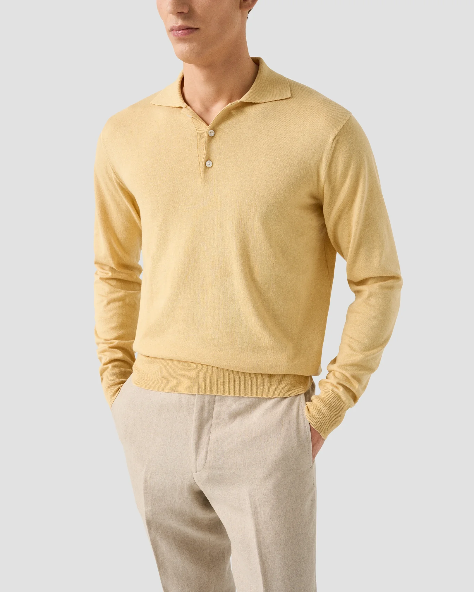 Eton - yellow cotton cashmere fine knit polo shirt