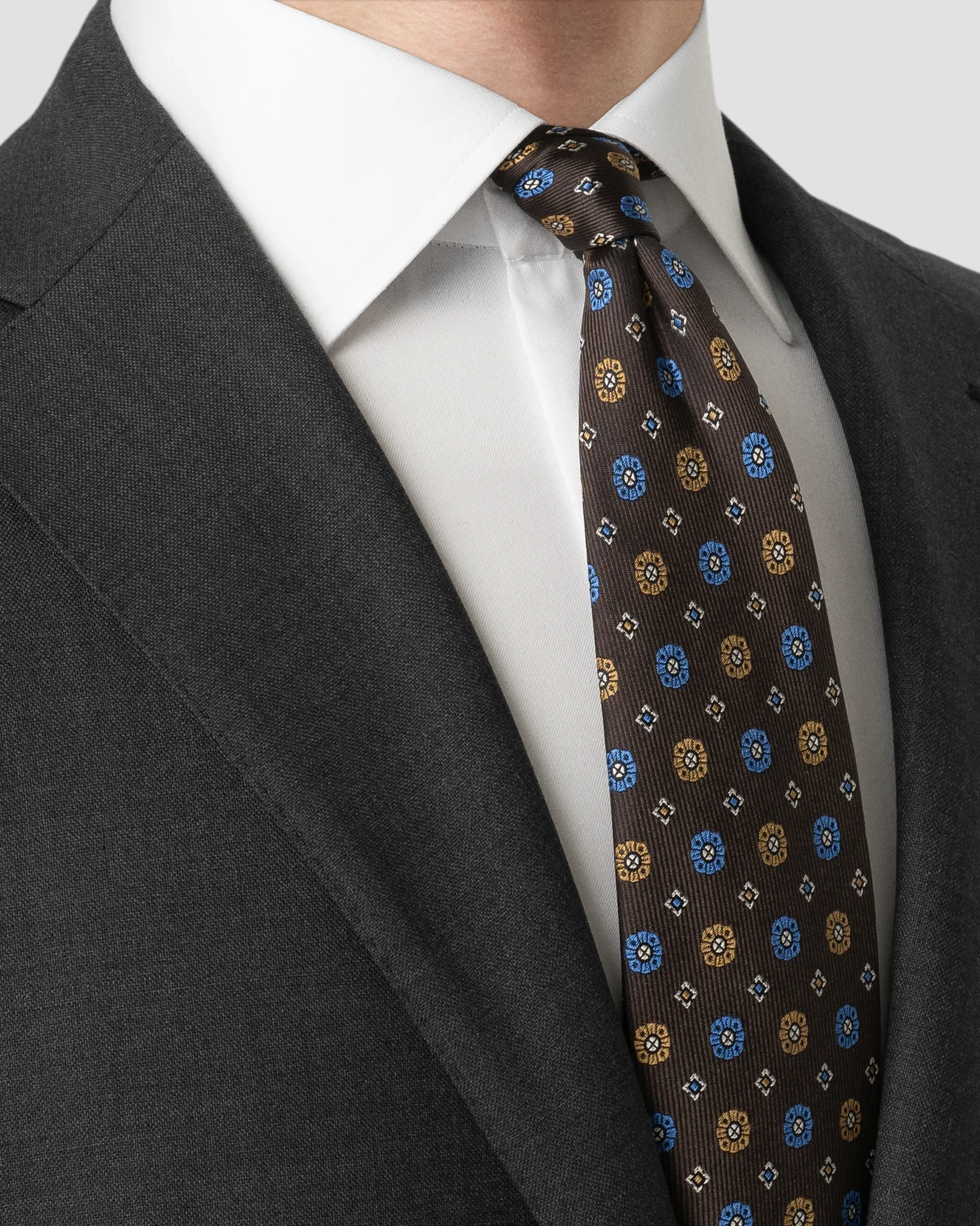 Eton - geometric woven silk tie dark brown geometric woven silk tie