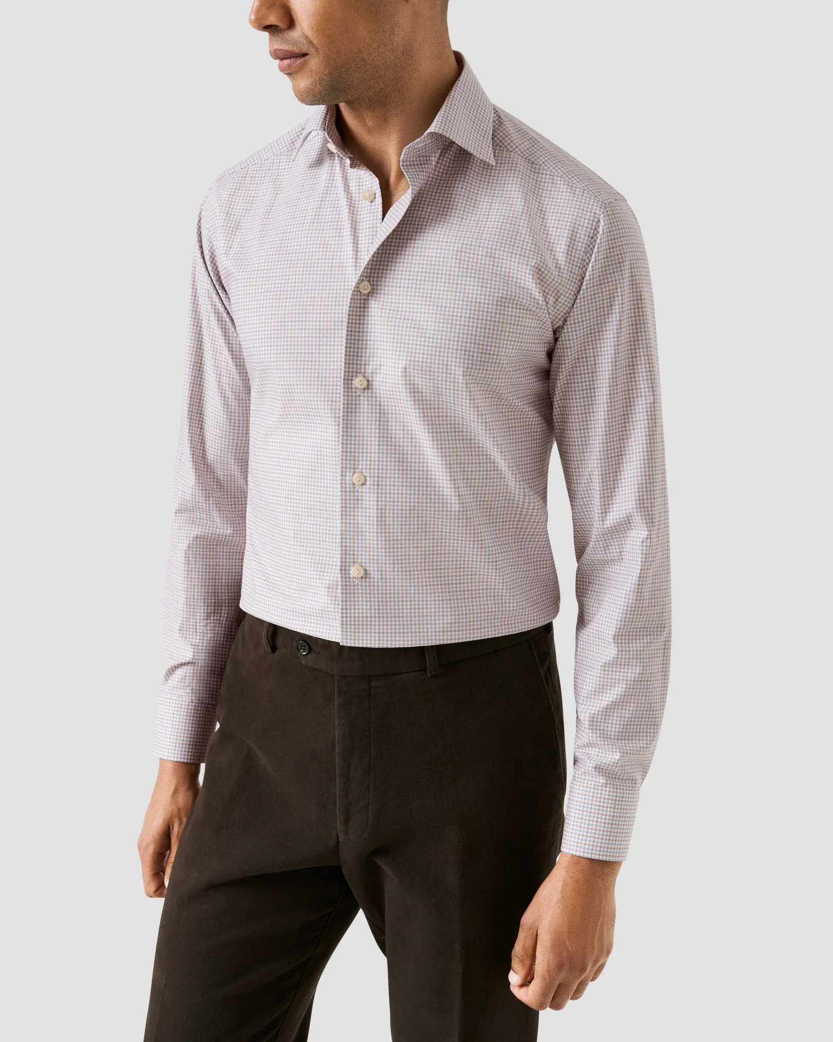 Eton - micro check twill shirt cutaway collar