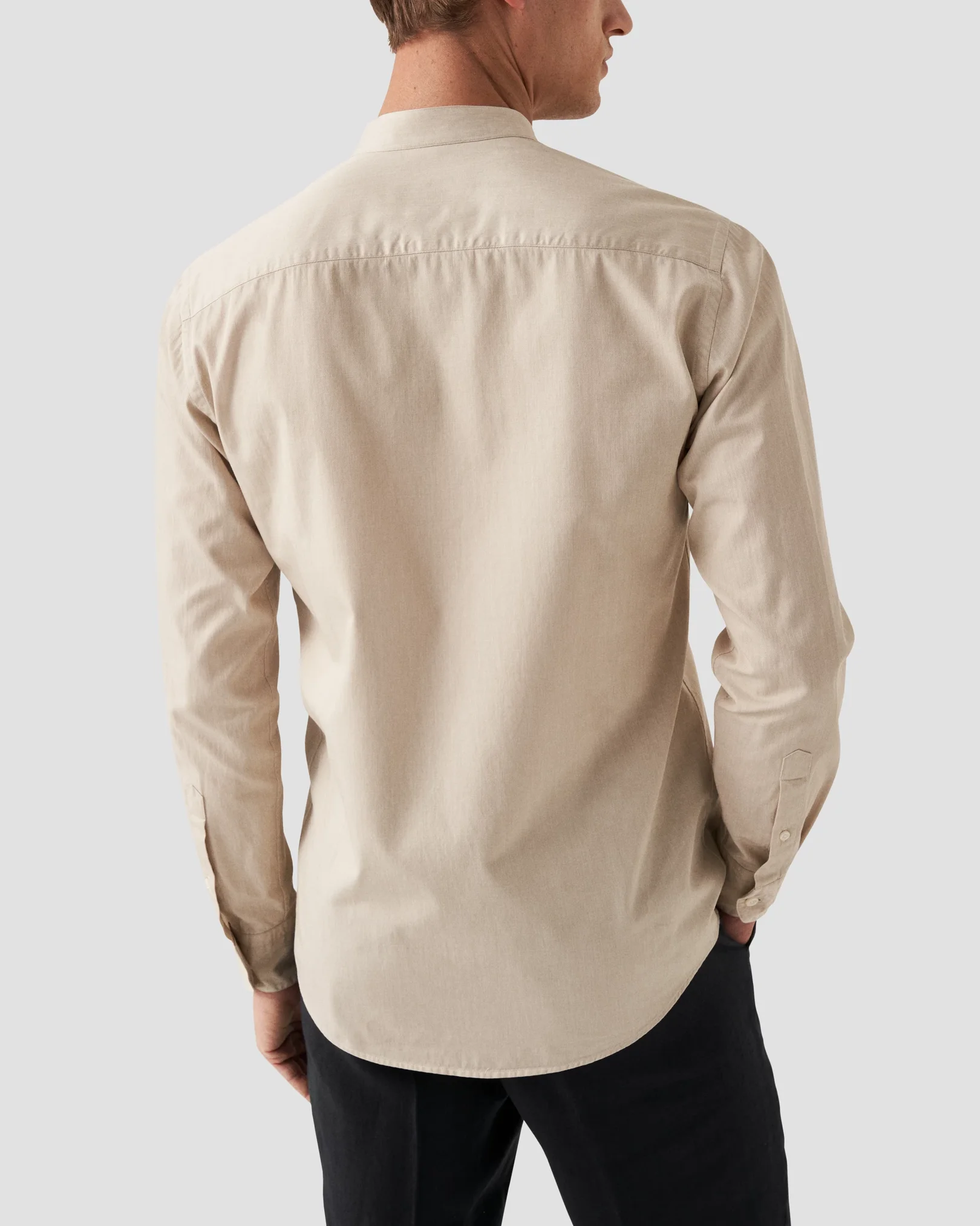 Eton - beige solid twill band collar shirt