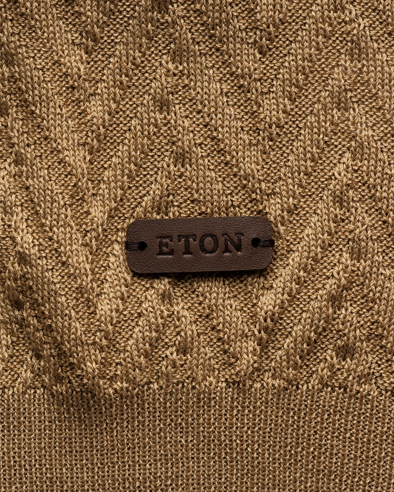 Eton - beige chevron structure knit polo shirt