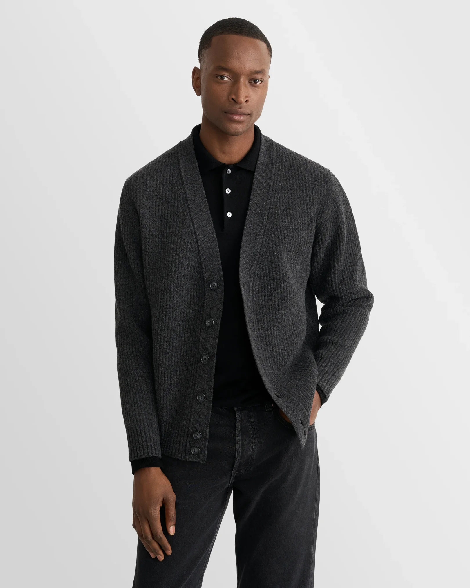 Eton - black merino fine knit polo shirt