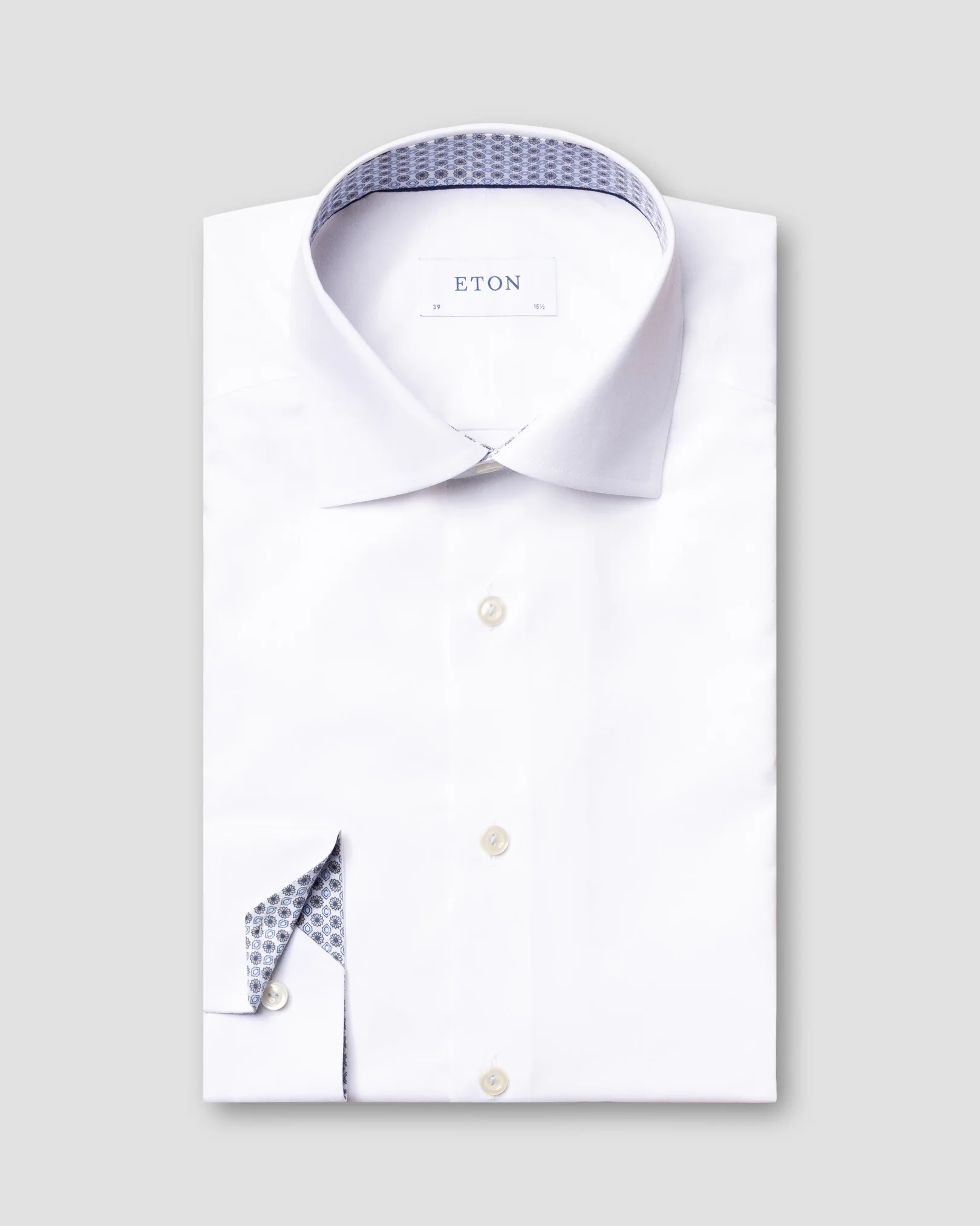 Eton - white twill shirt geometric details cut away
