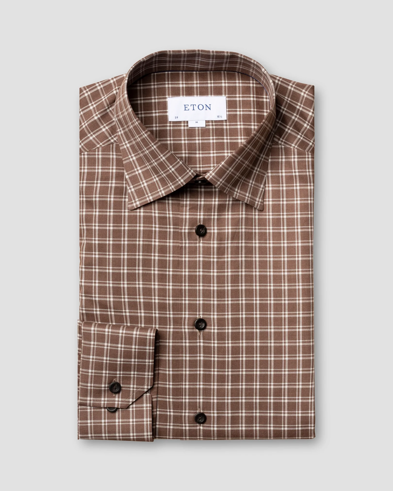 Eton - brown white checked flanell shirt