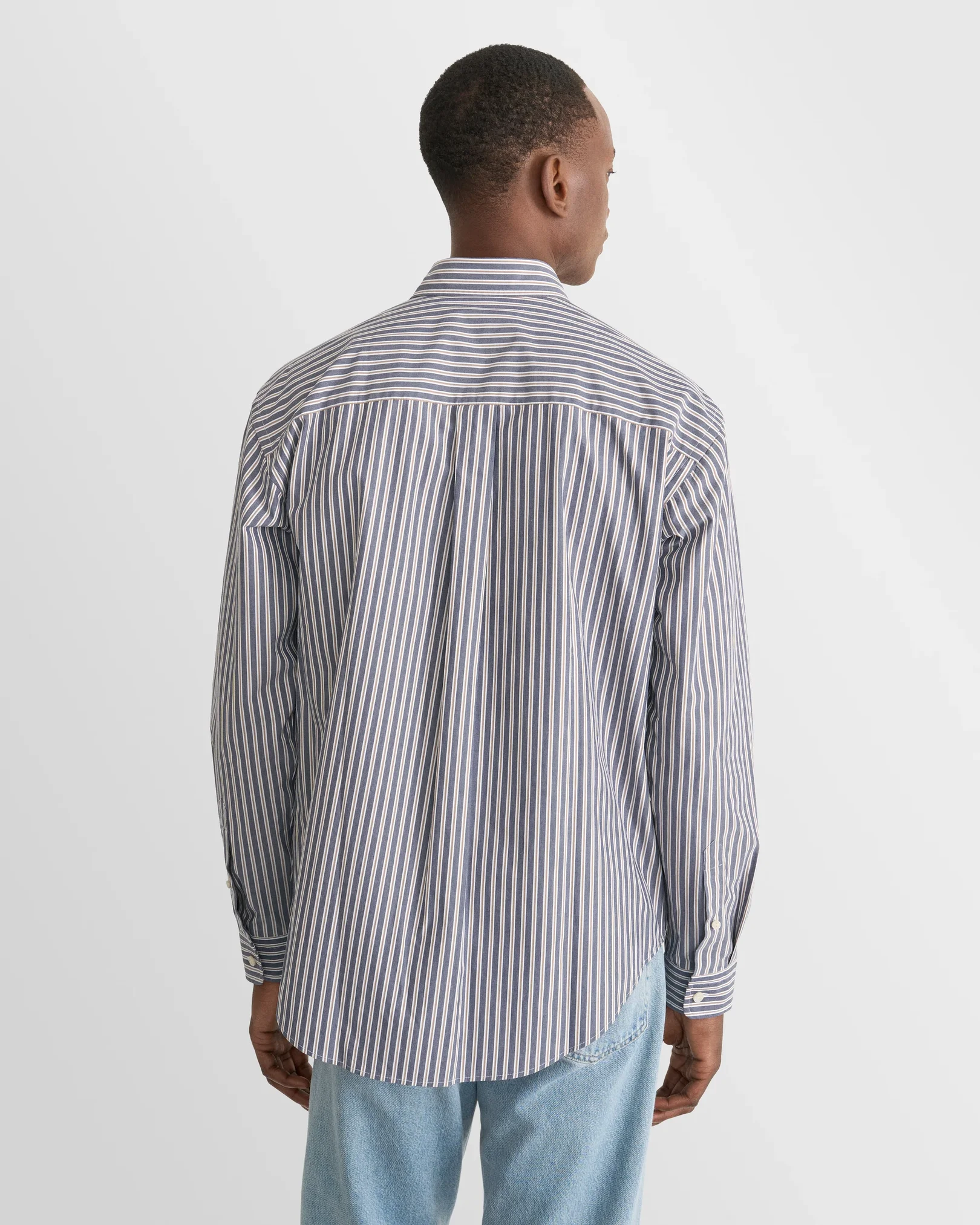 Eton - navy blue striped peached poplin shirt