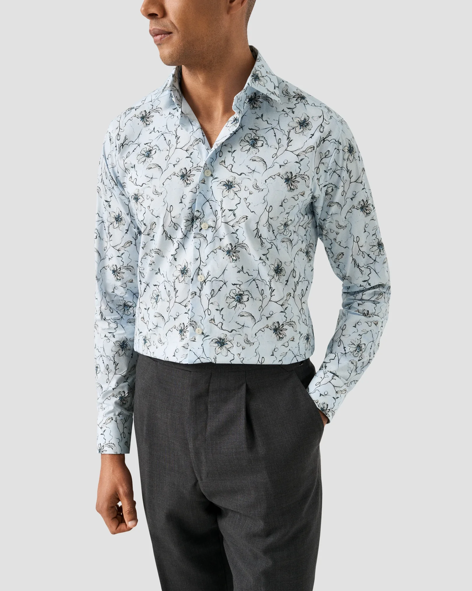 Eton - light blue floral signature cutaway