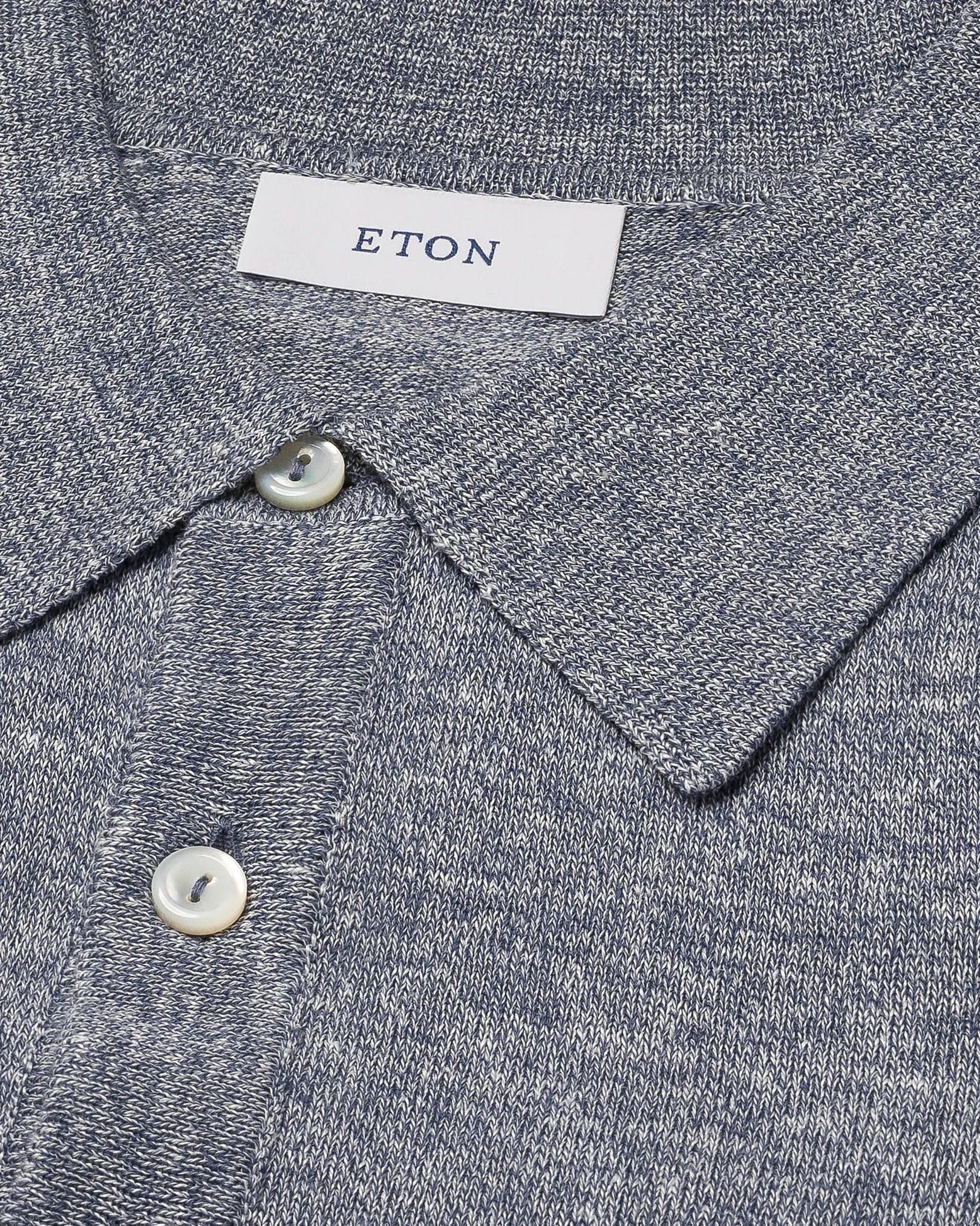 Eton - dark blue cotton linen fine knit polo shirt