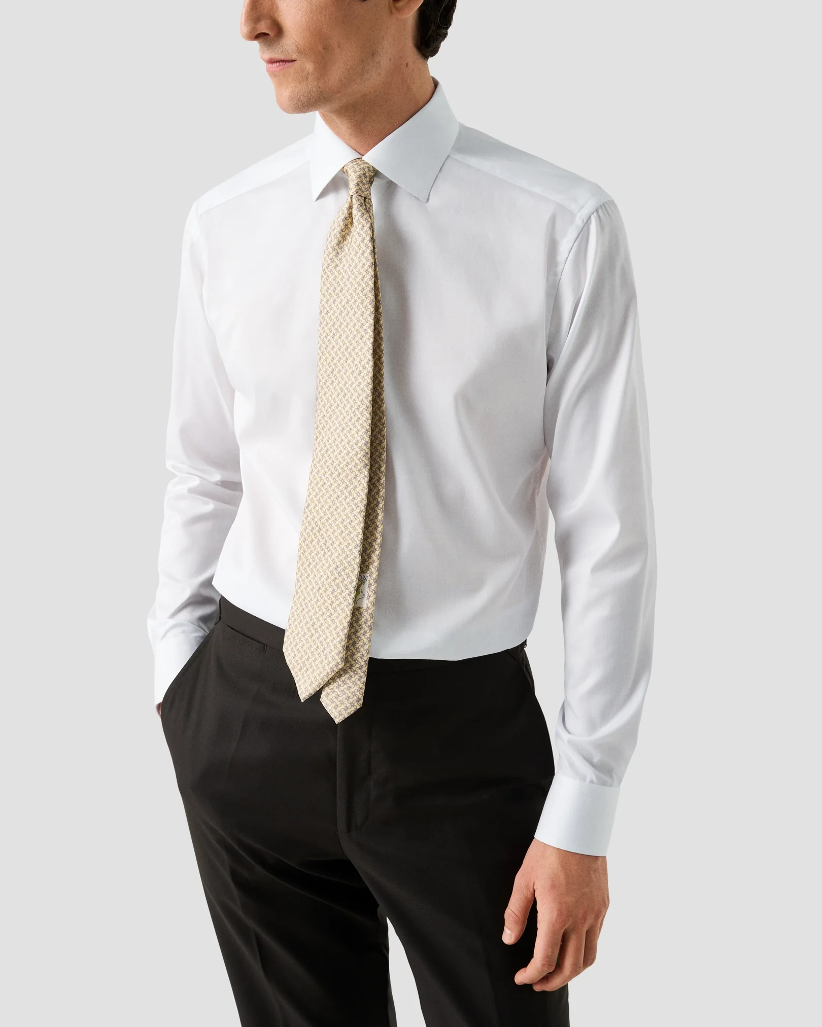 Eton - white solid signature twill beige effect shirt