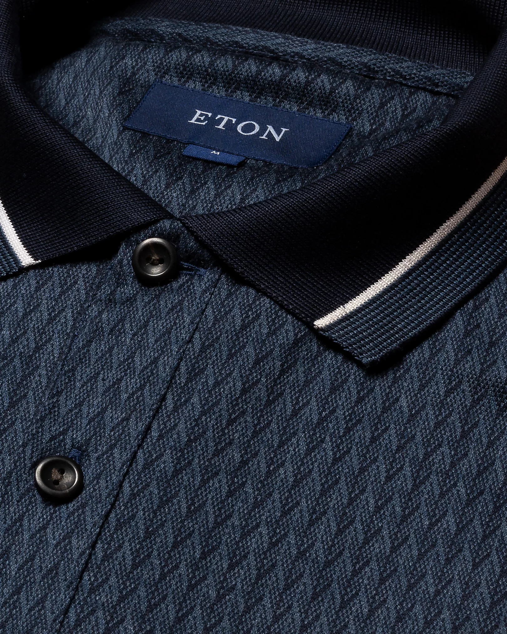 Navy Filo di Scozia Jacquard Polo Shirt - Long Sleeve - Eton