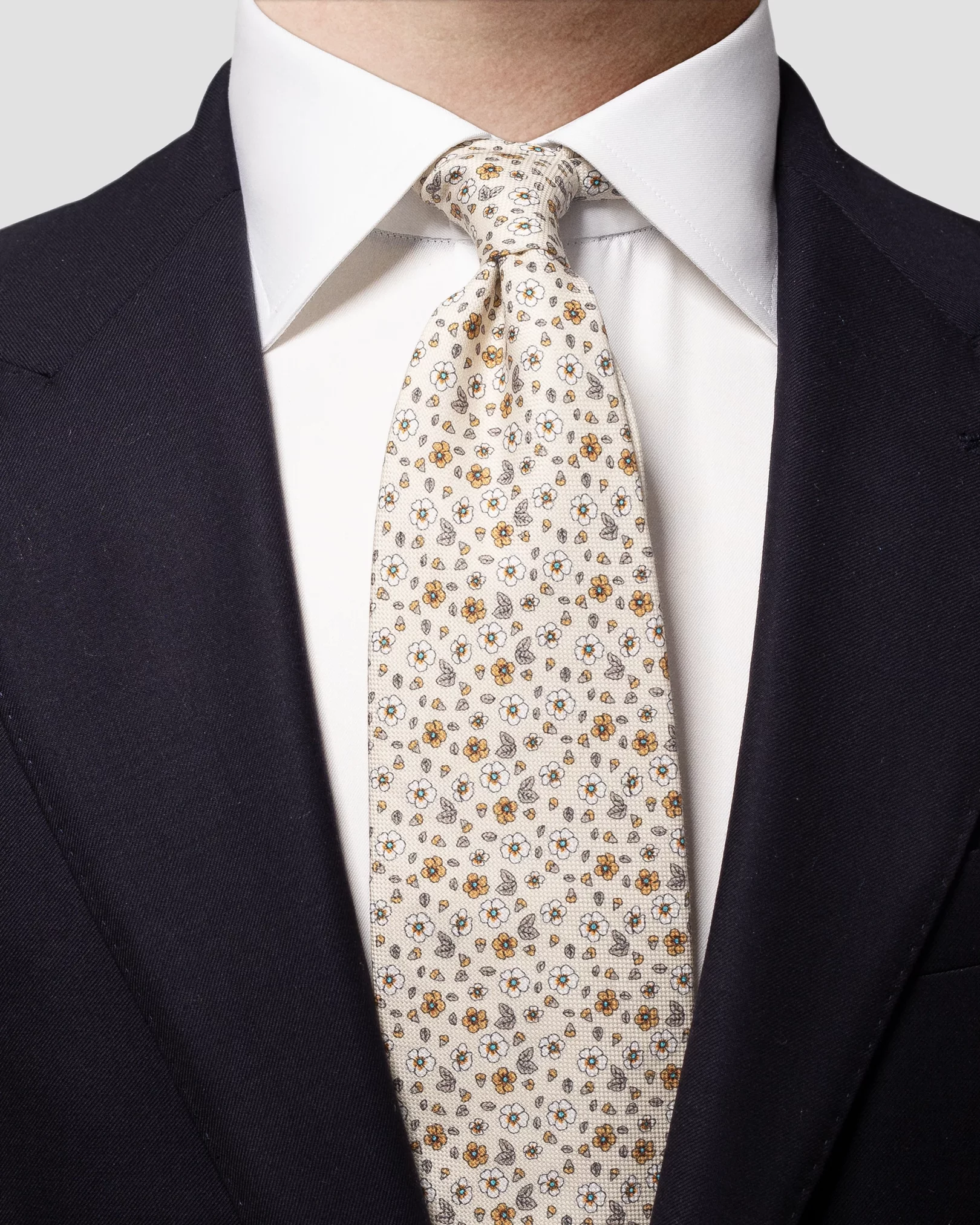 Eton - brown floral print cotton tie