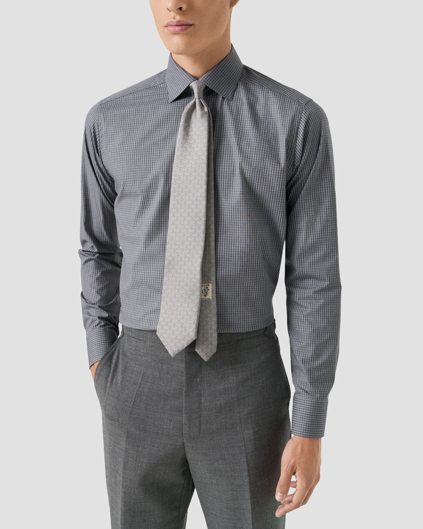 Eton - dark grey check twill shirt
