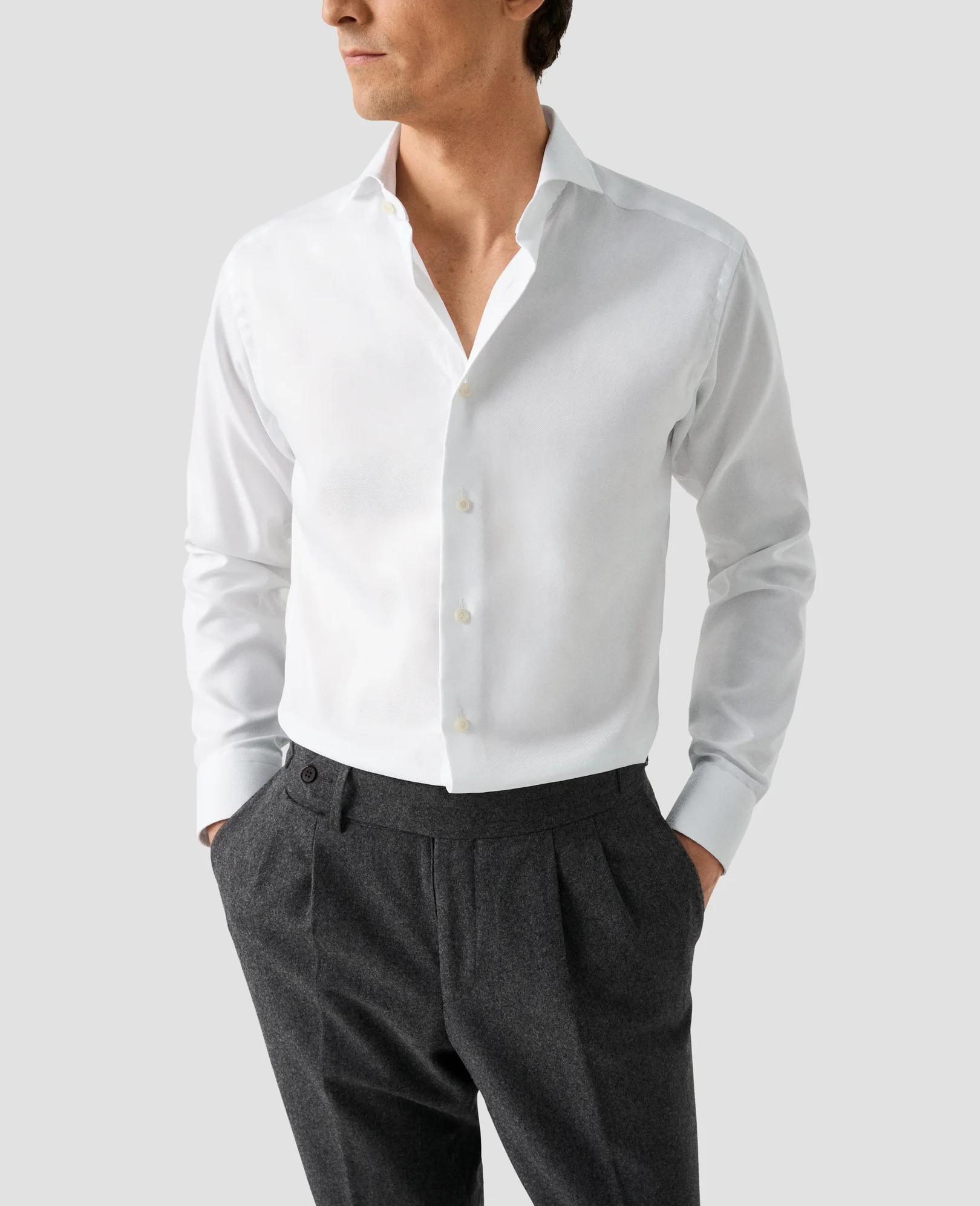 Eton - textured twill shirt extreme cut away