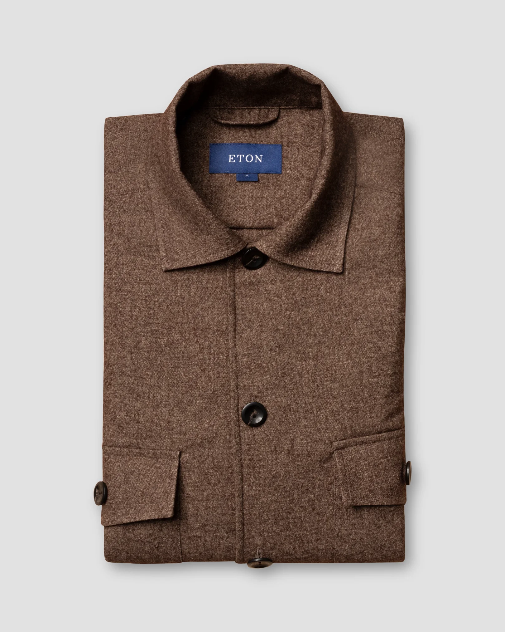 Eton - brown cotton wool cashmere overshirt turn down single cuff pointed strap regular