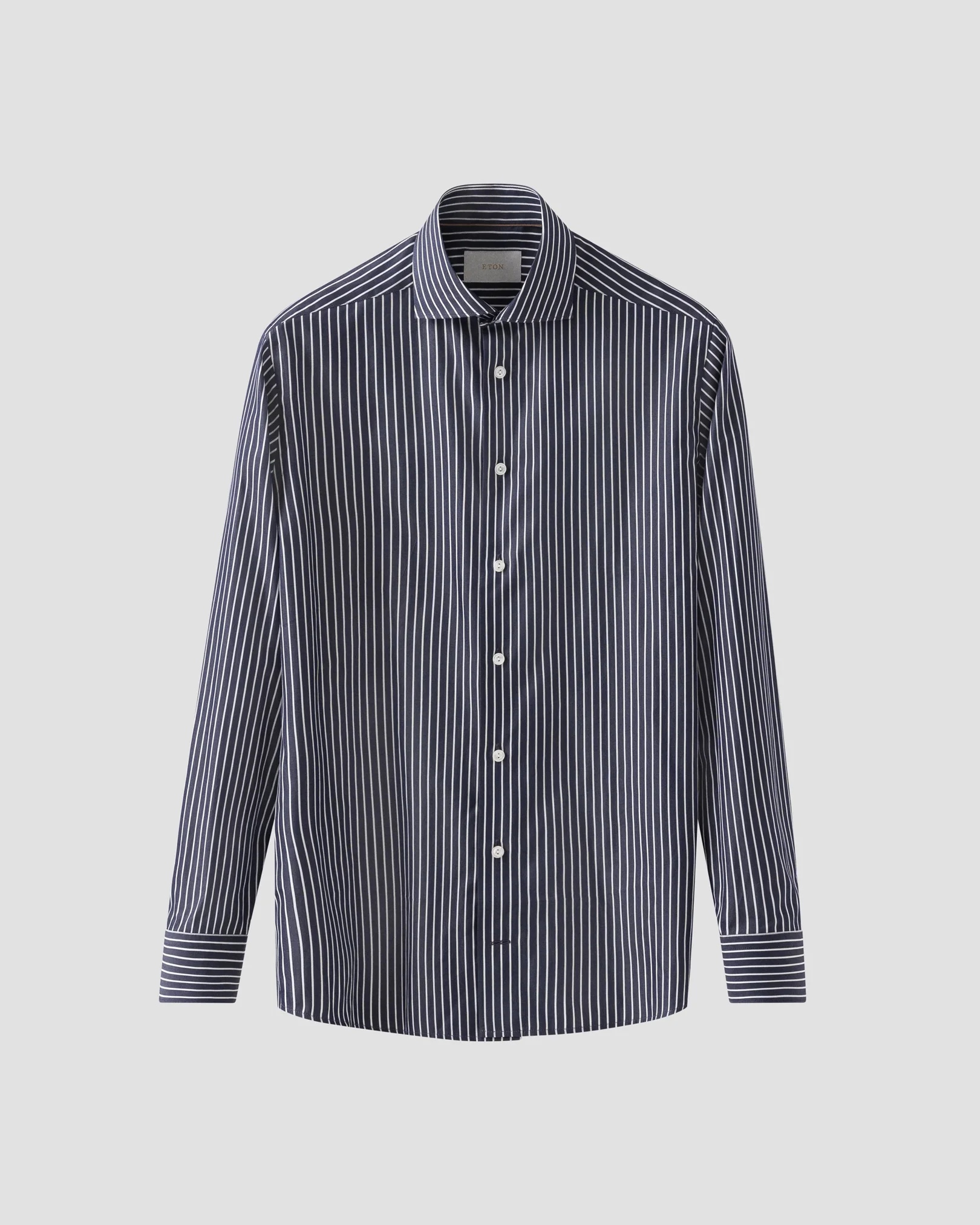 Eton - navy blue cotton and silk stripe shirt