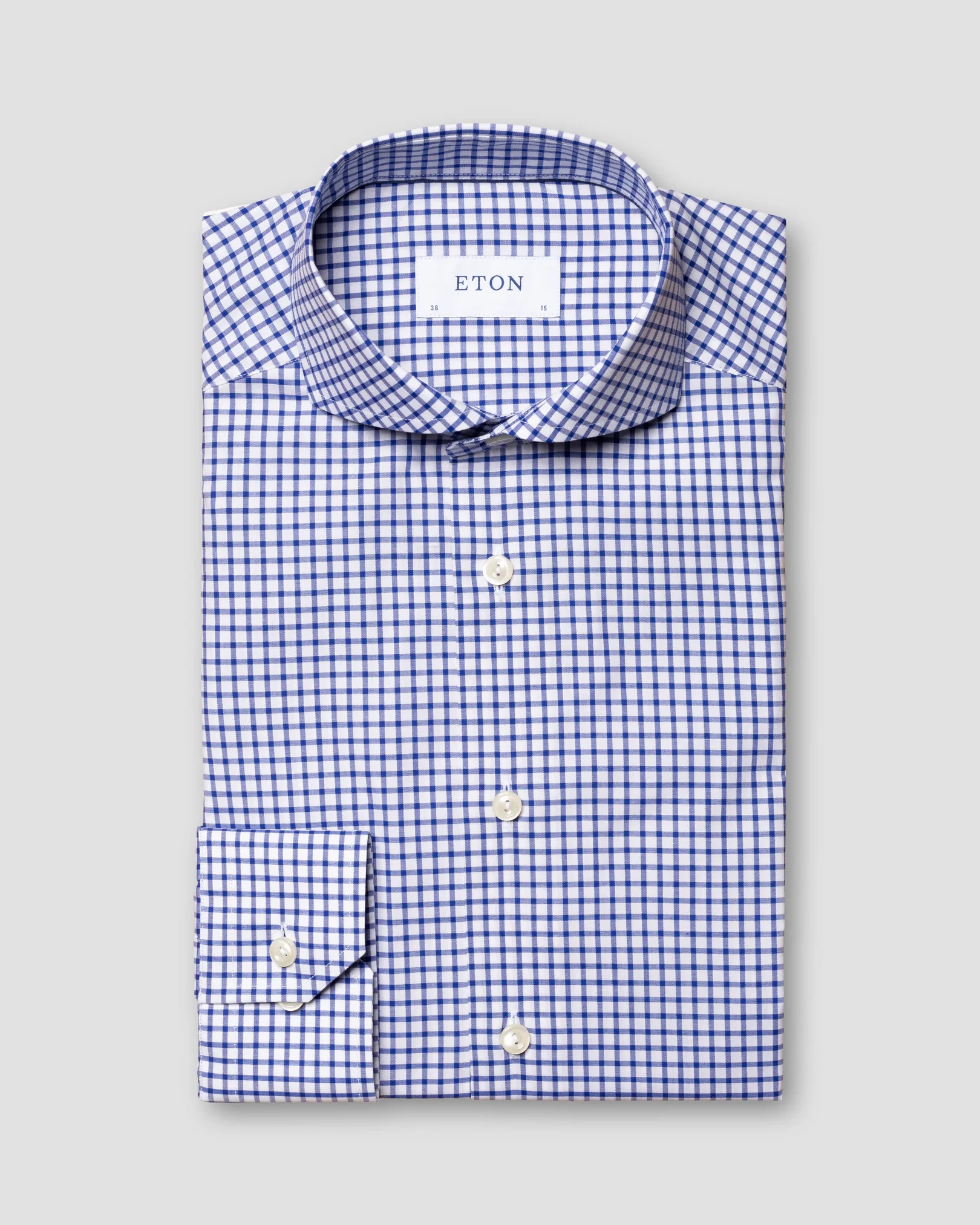 Eton - blue checked stretch twill shirt