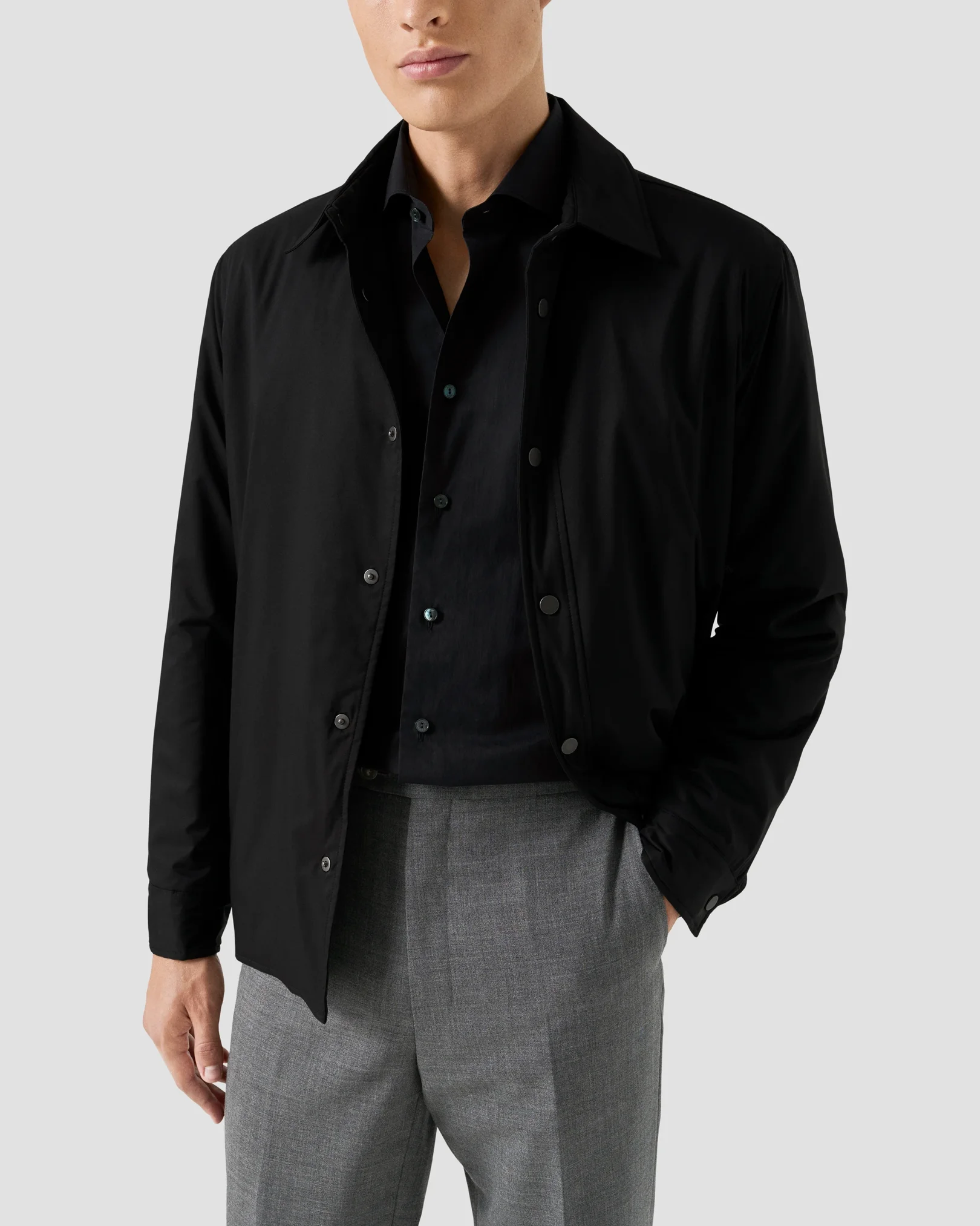 Eton - black solid cotton silk shirt