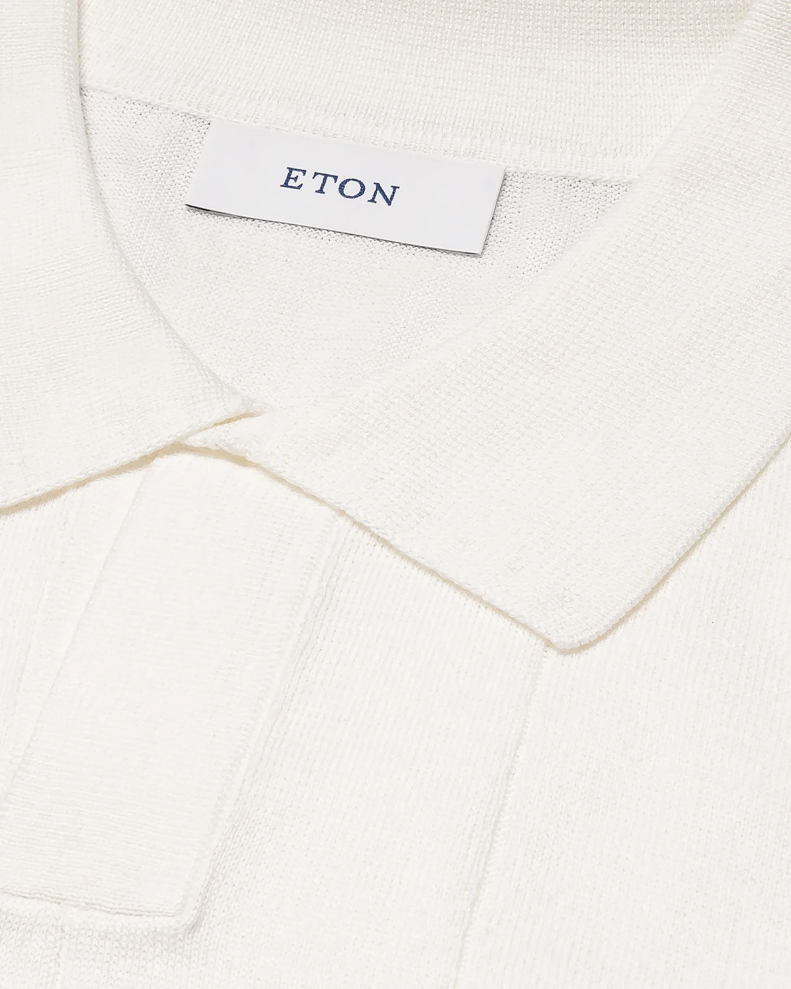 Eton - white cotton and silk open collar fine knit polo shirt