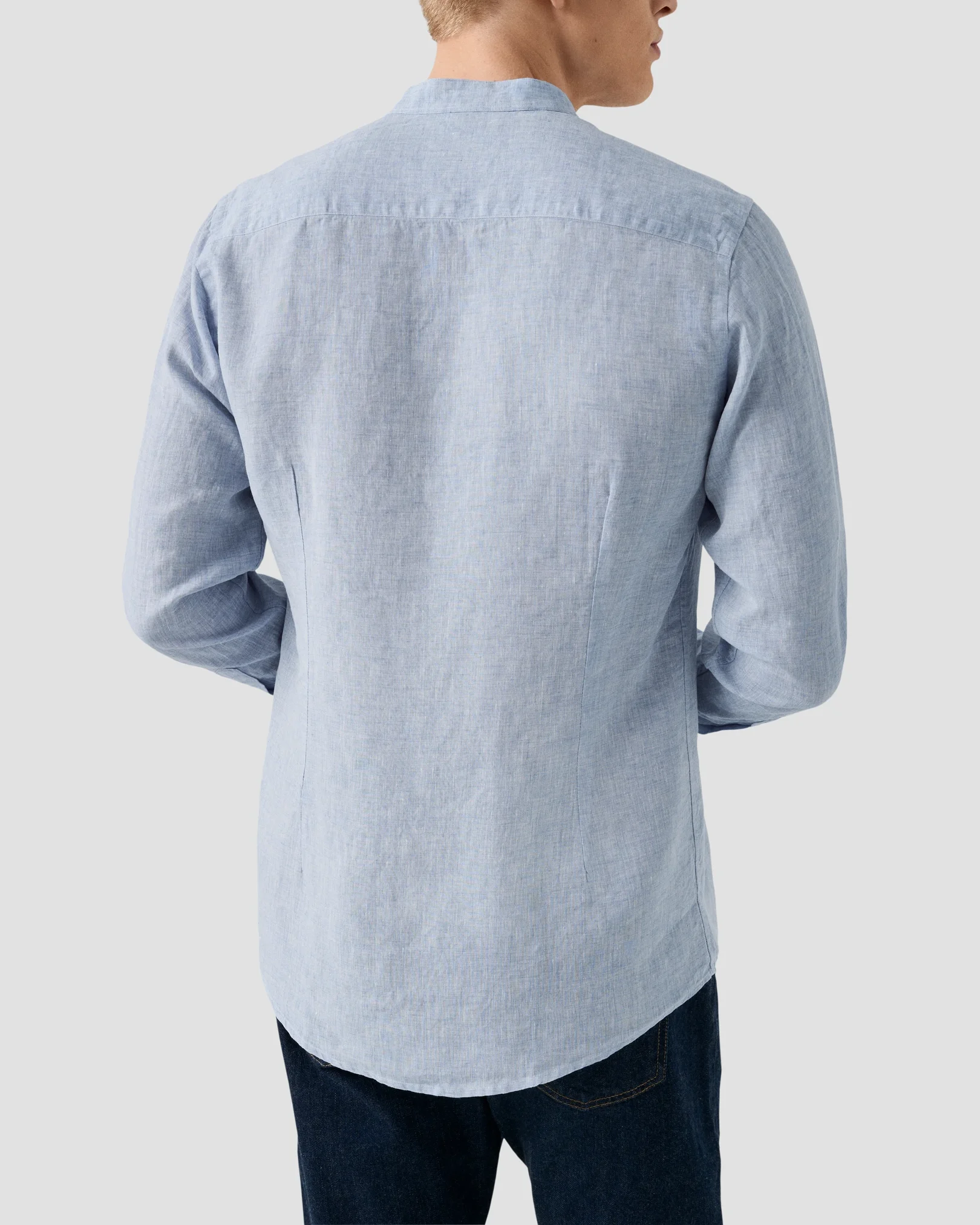 Eton - light blue solid plain weave linen shirt