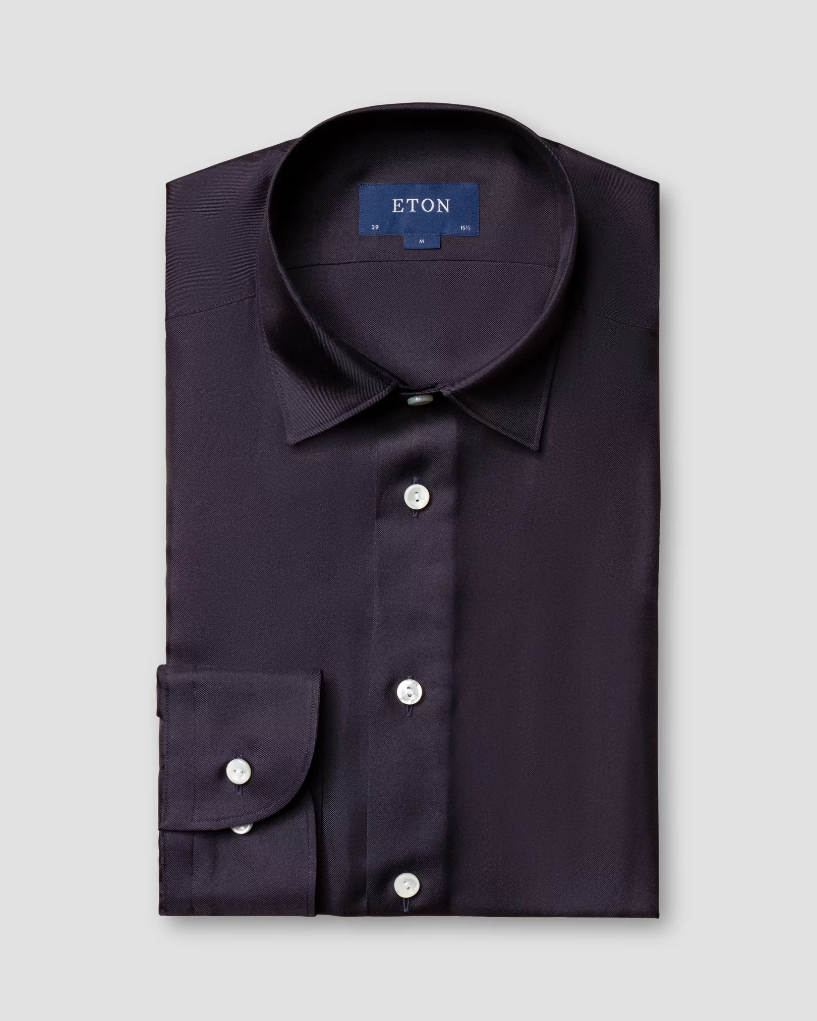 Eton - blue silk shirt pointed single rounded slim soft