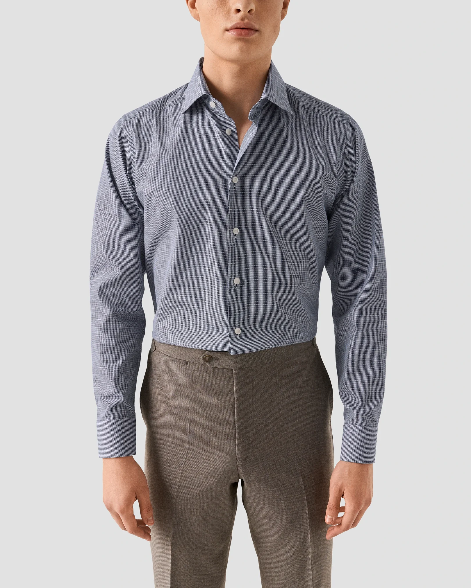 Eton - dark blue semi solid signature dobby shirt