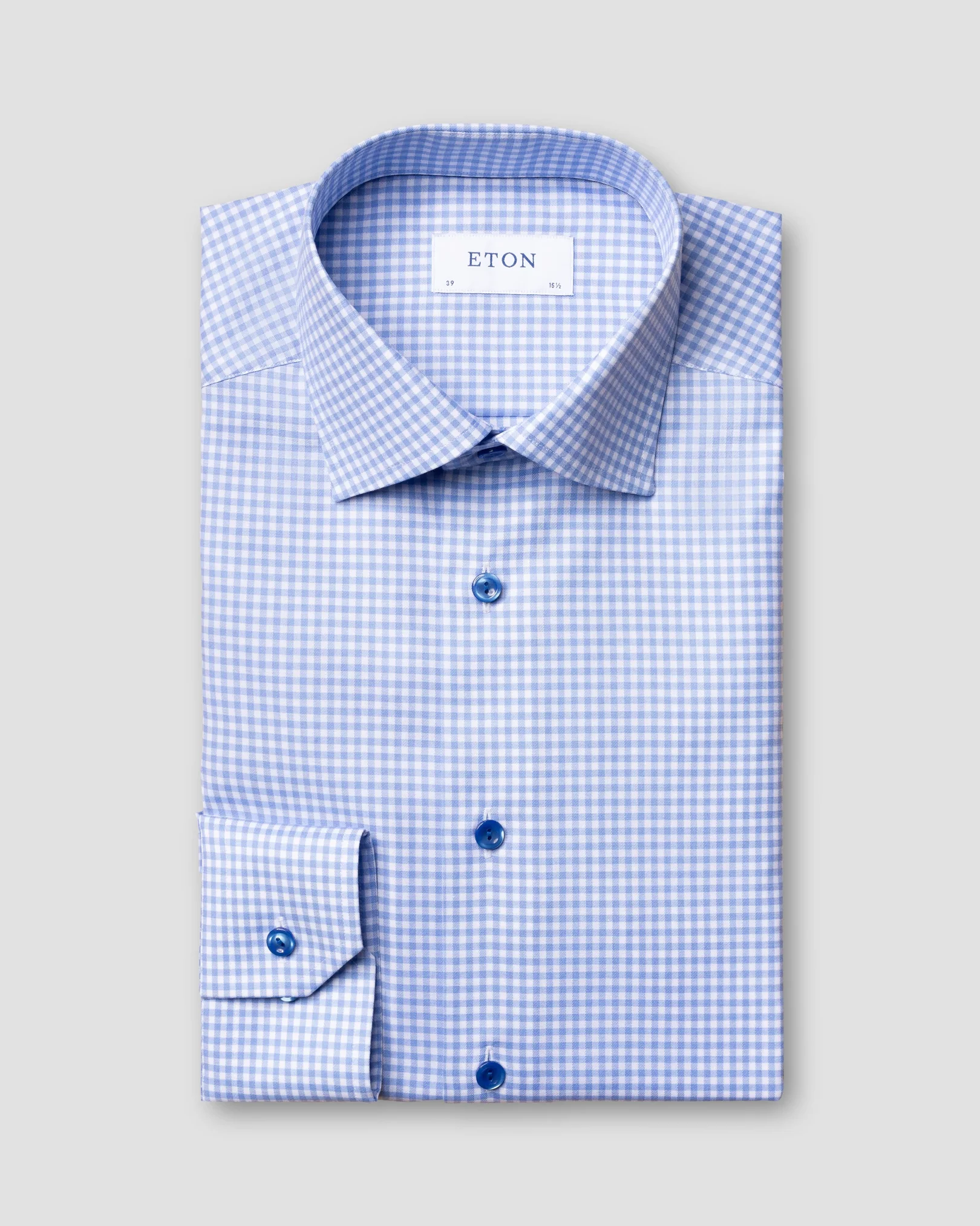 Eton - sky blue check twill shirt blue buttons