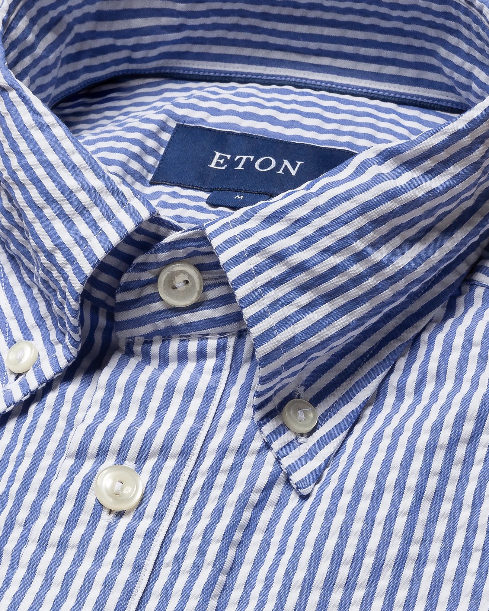 Eton - blue striped seersucker shirt short sleeved