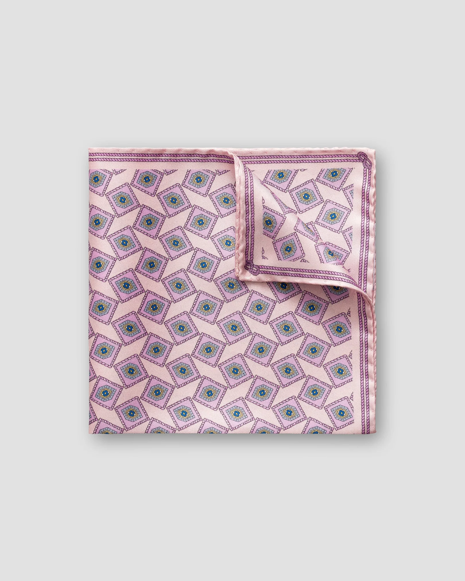 Eton - pink geometrical print silk pocket square