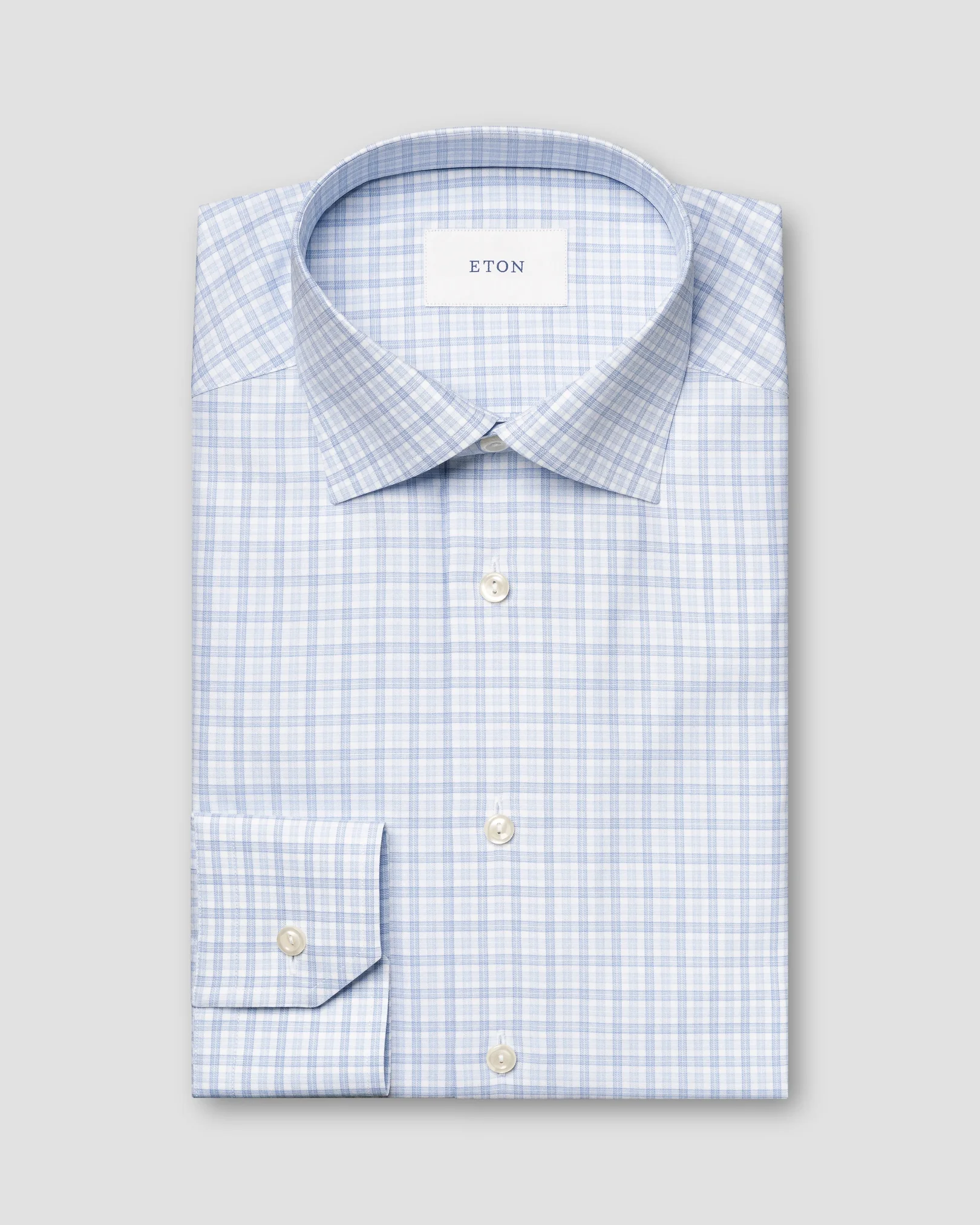 Eton - light blue checked fine twill shirt cut away 268