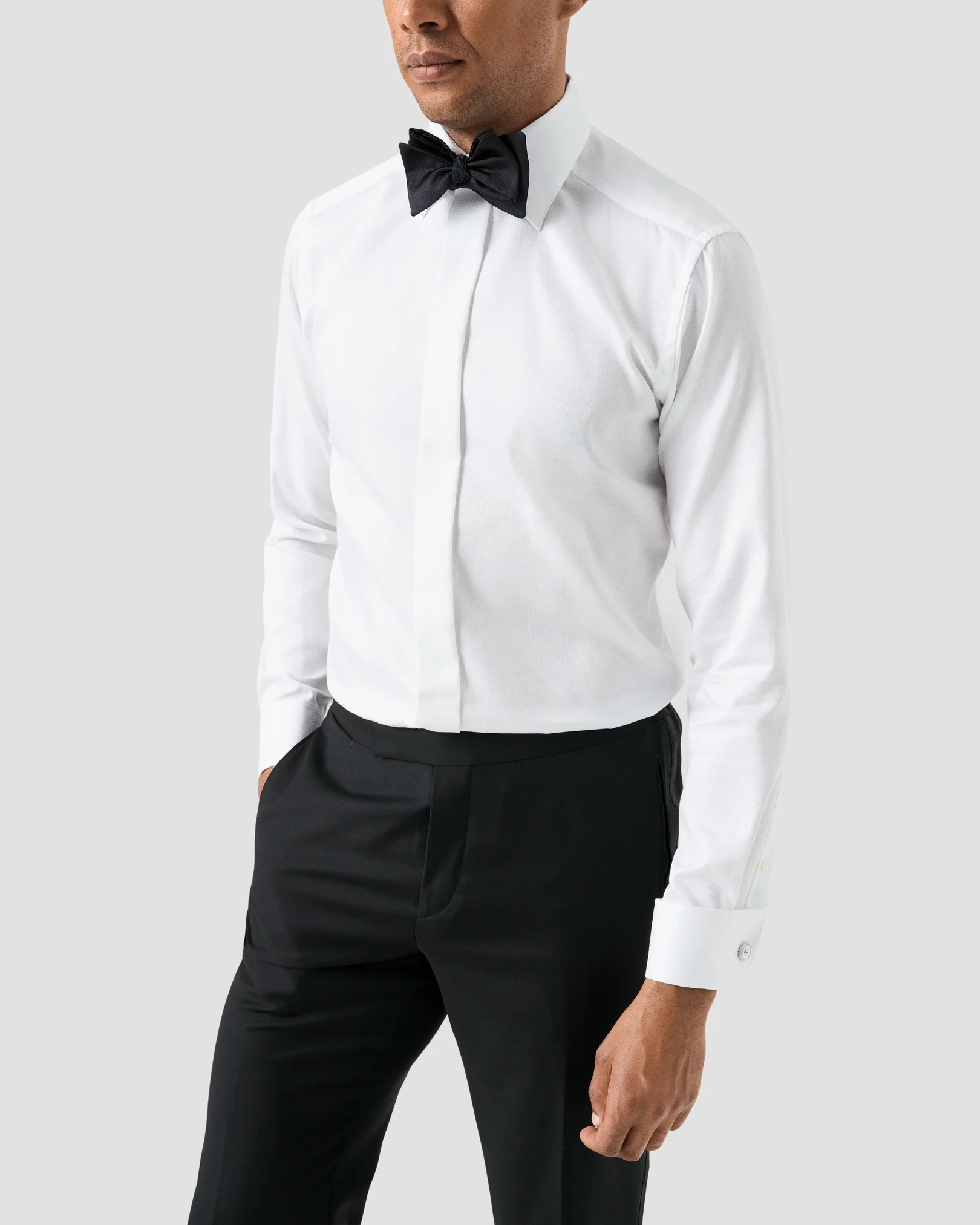 Eton - white fly front evening dobby shirt