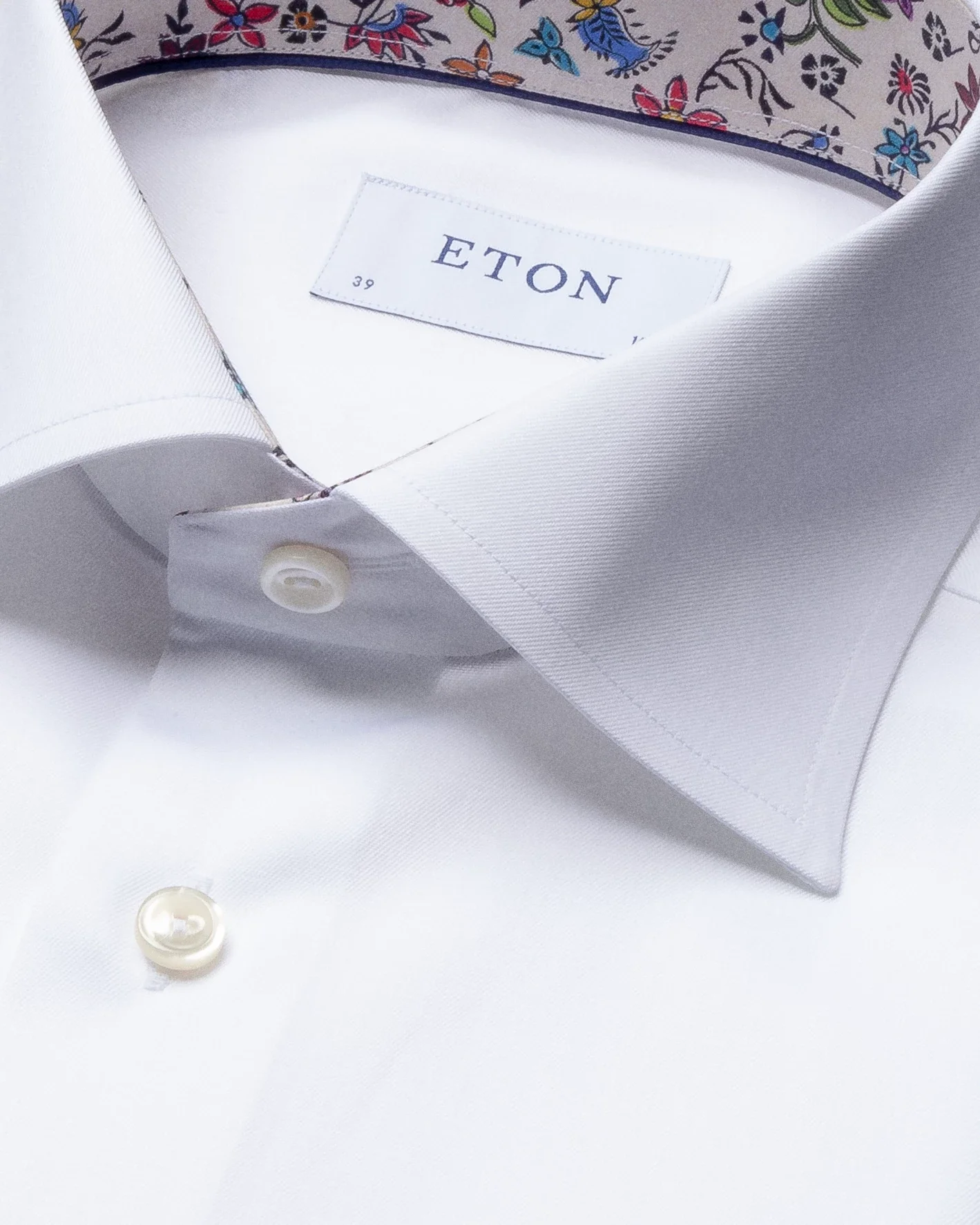 Eton - white twill shirt flower details