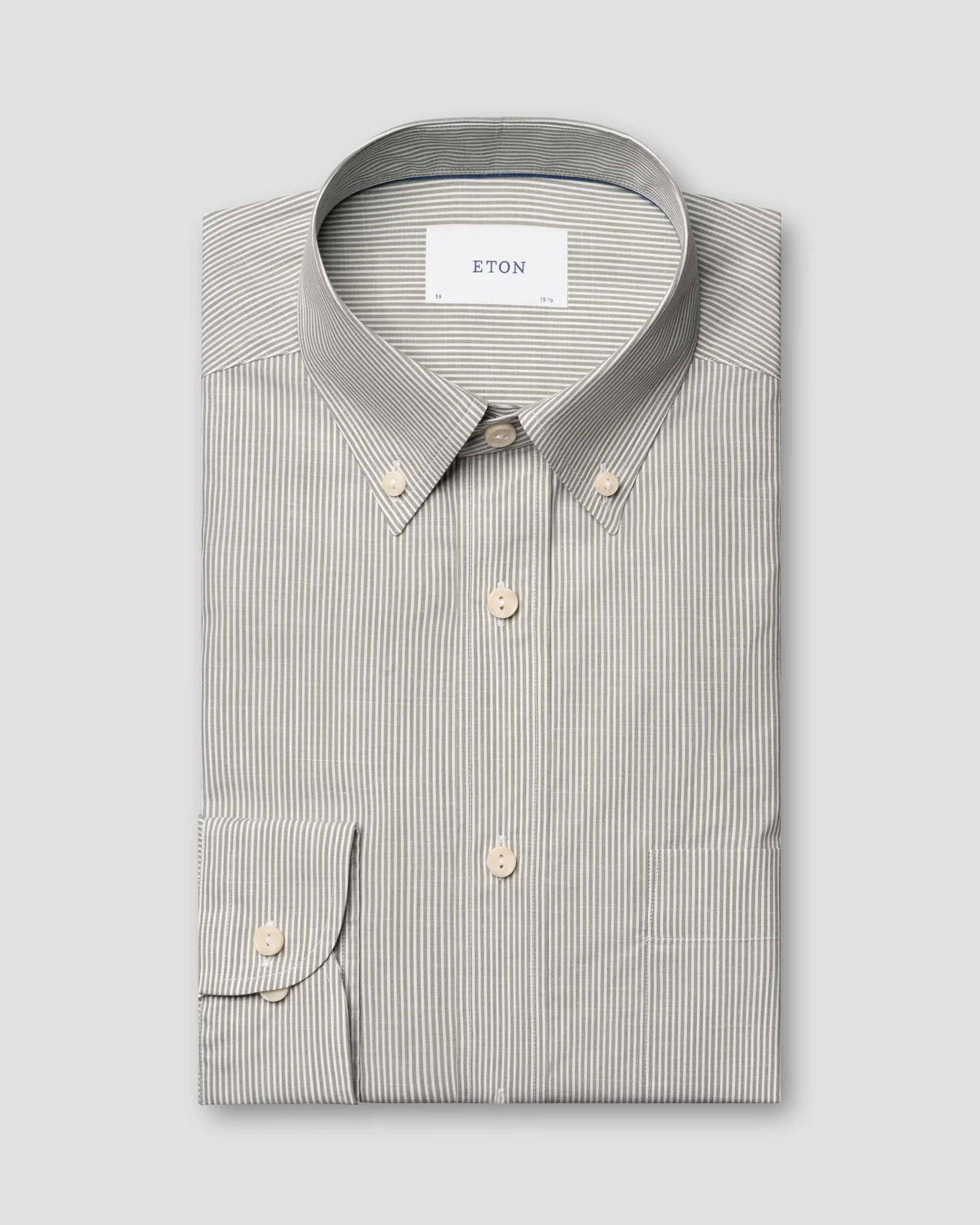 Eton - mid green striped chambray shirt
