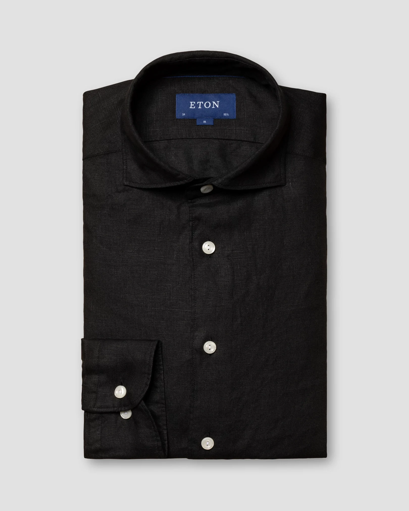 Eton - black linen wide spread collar