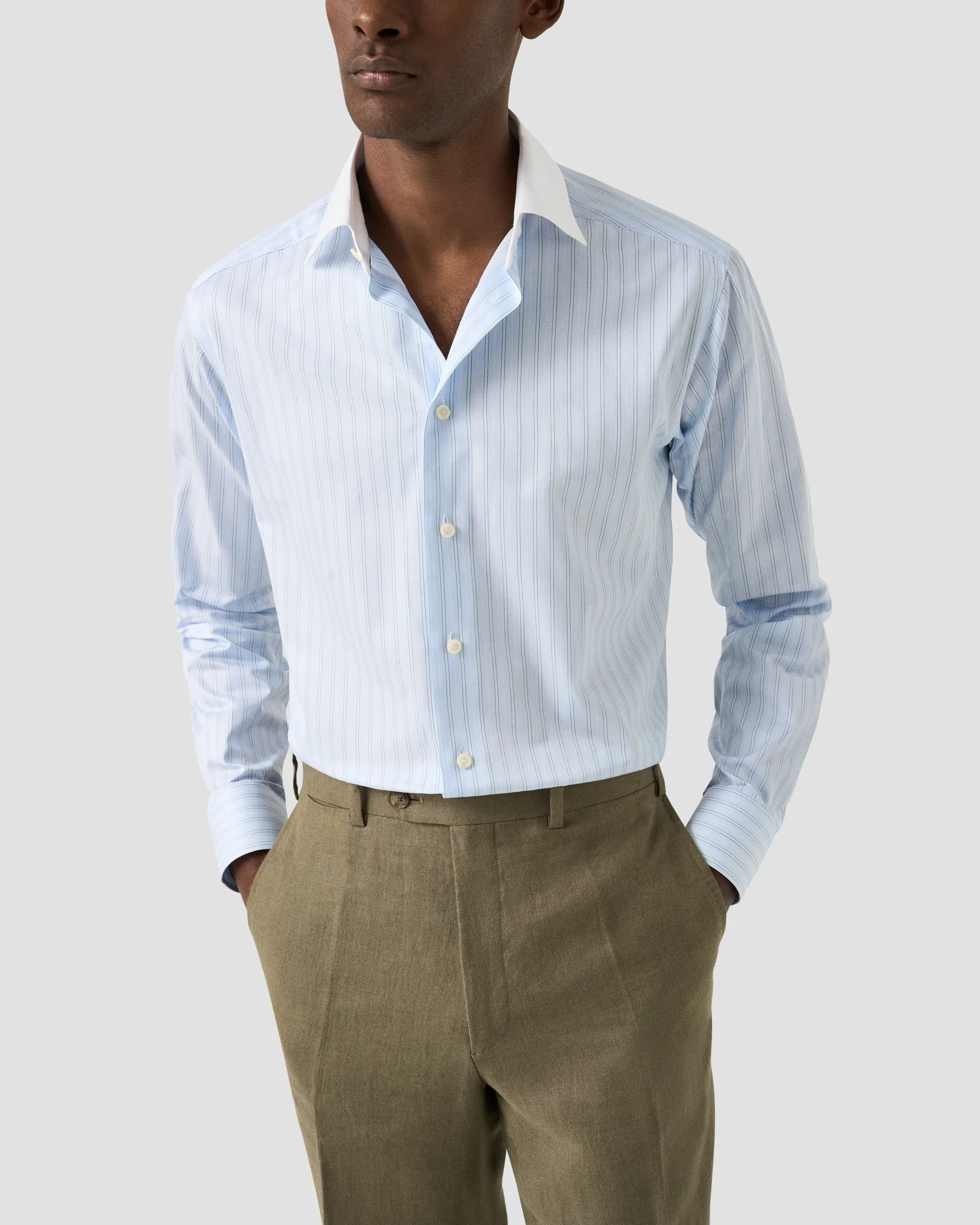 Eton - striped white collar signature twill shirt