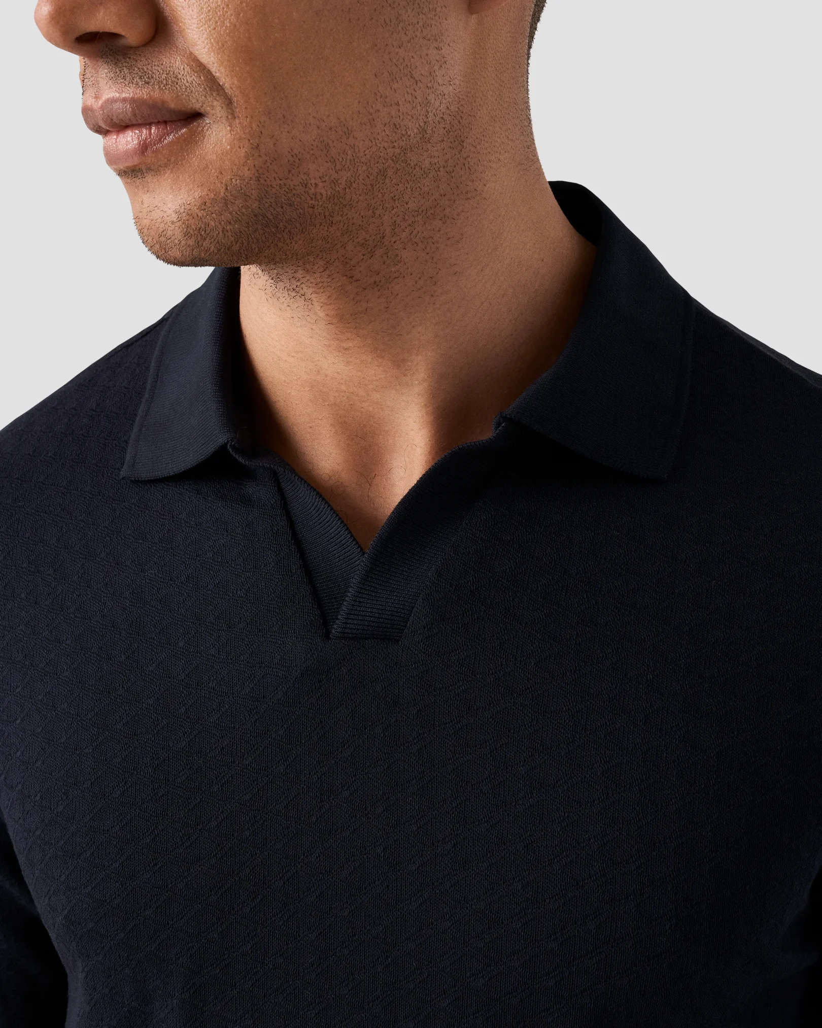 Eton - navy blue diamond jaquard polo shirt