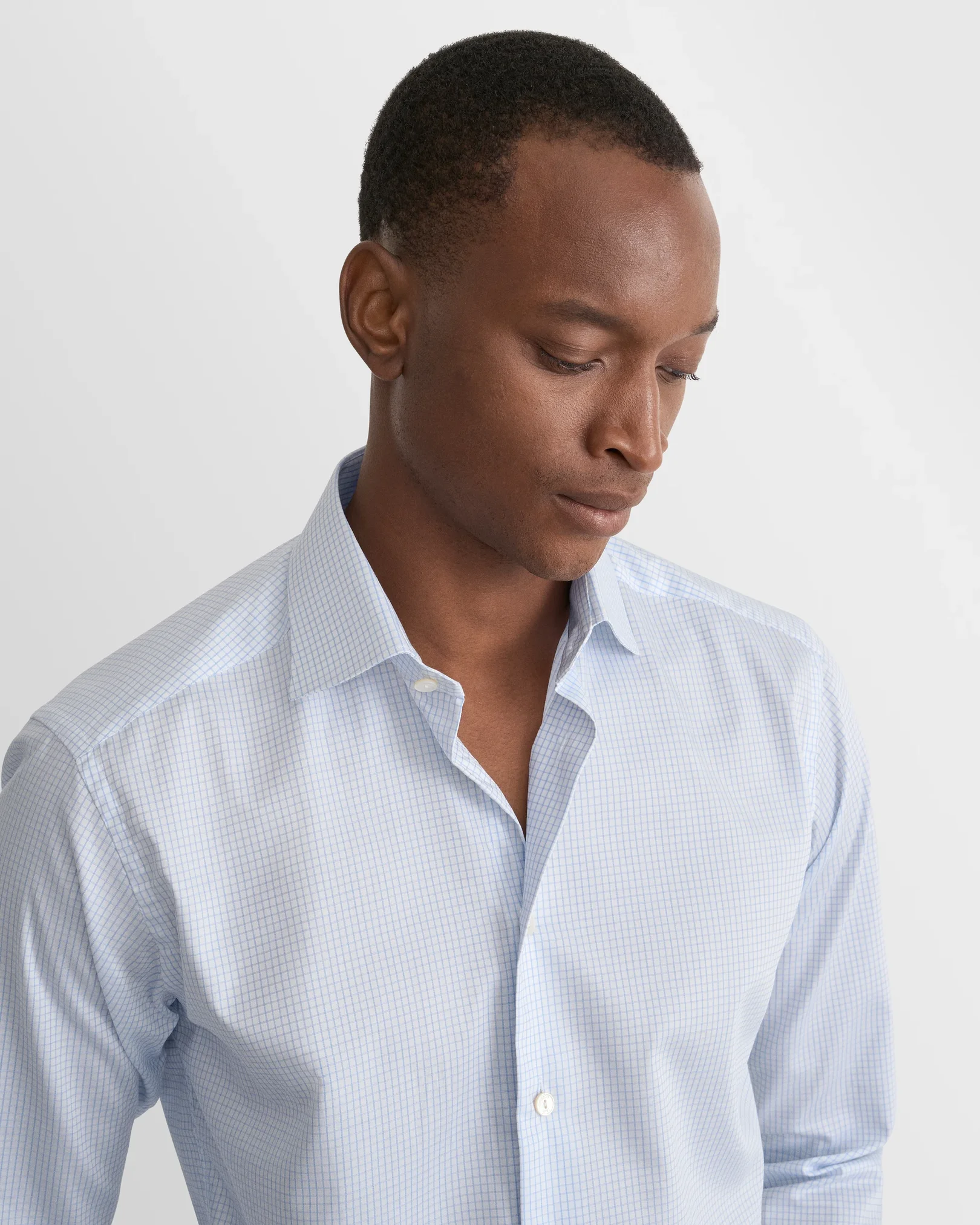 Eton - light blue checked supima shirt cut away single contemporary