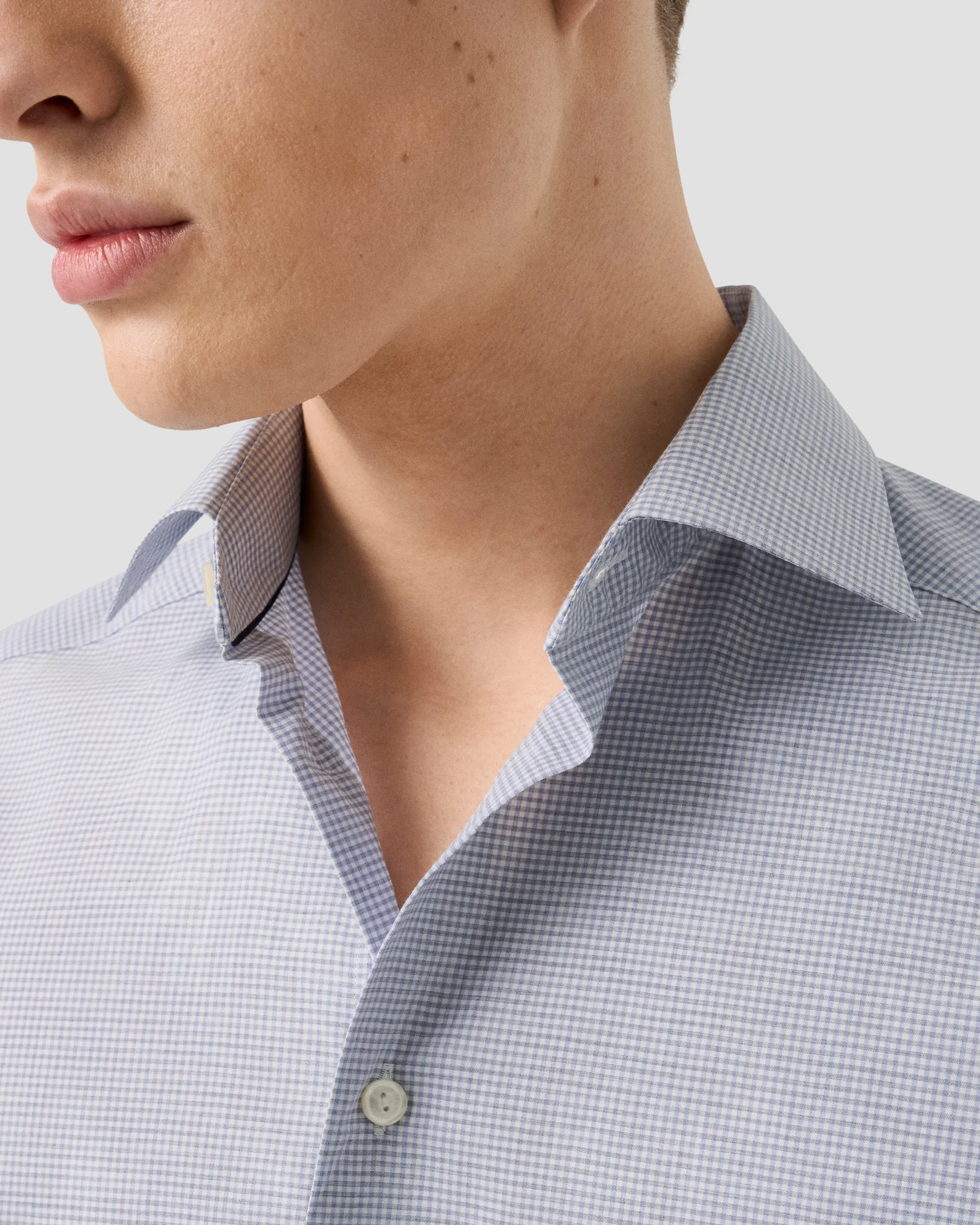 Eton - light purple check fine twill shirt widespread