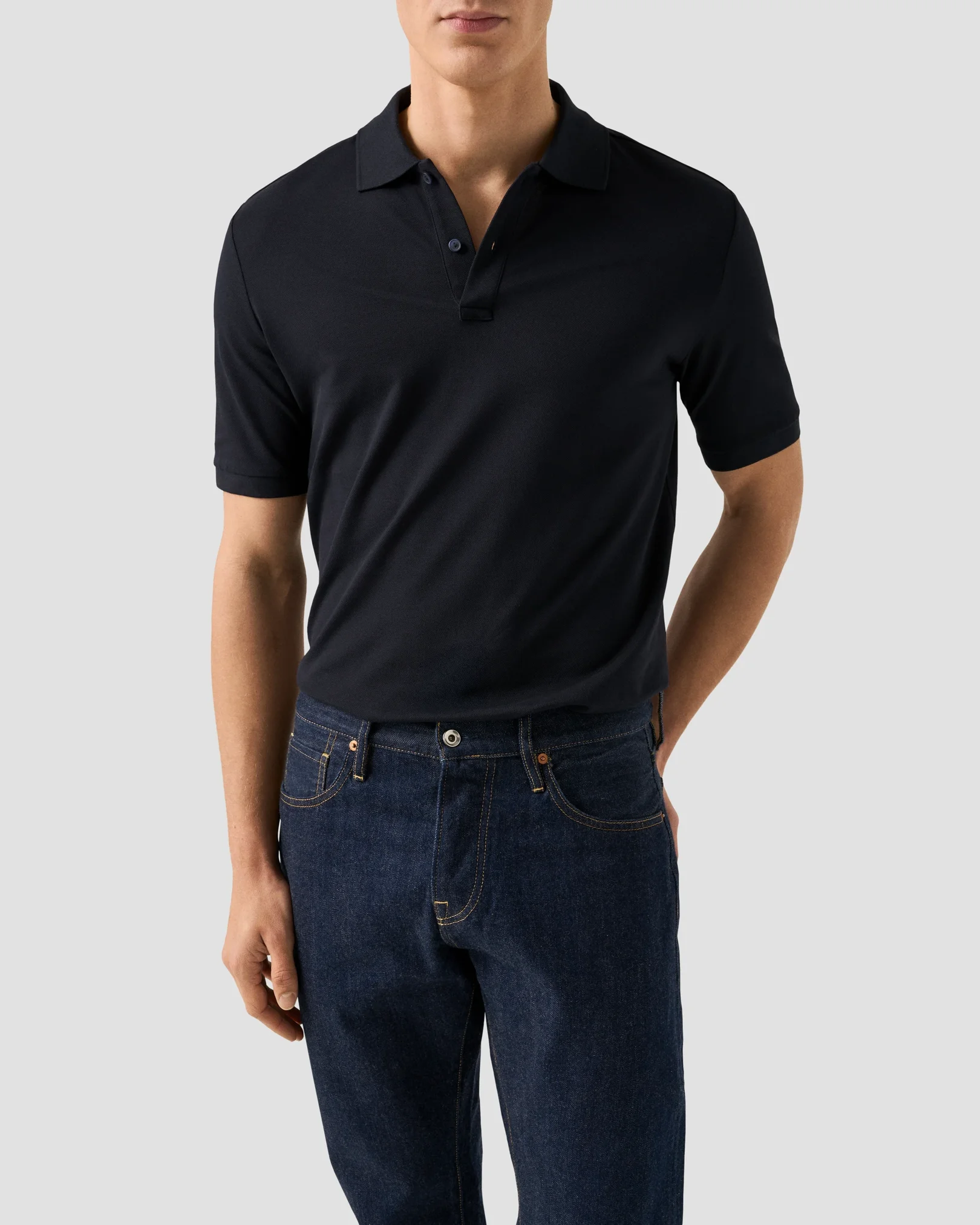 Eton - navy pima cotton pique polo